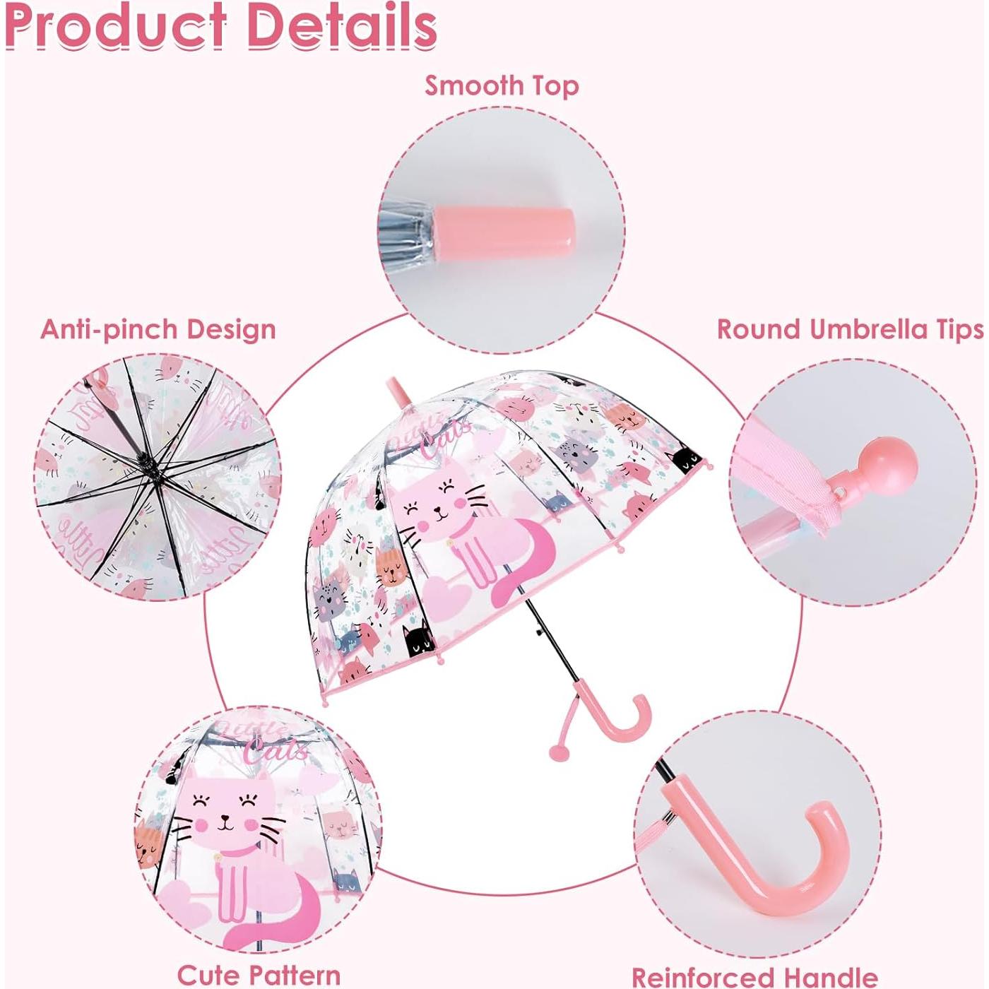 Paraguas Infantil Transparente Decalsweet Gato Rosa 70 cm