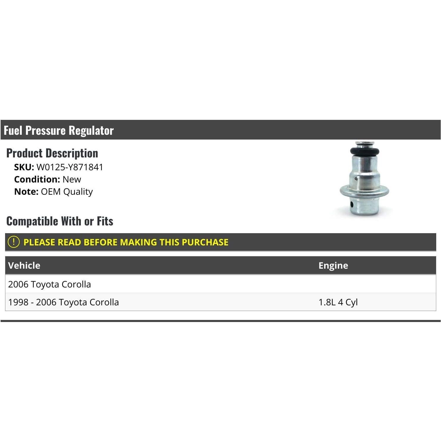 Regulador de Presión de Combustible Toyota Corolla 1998-2006