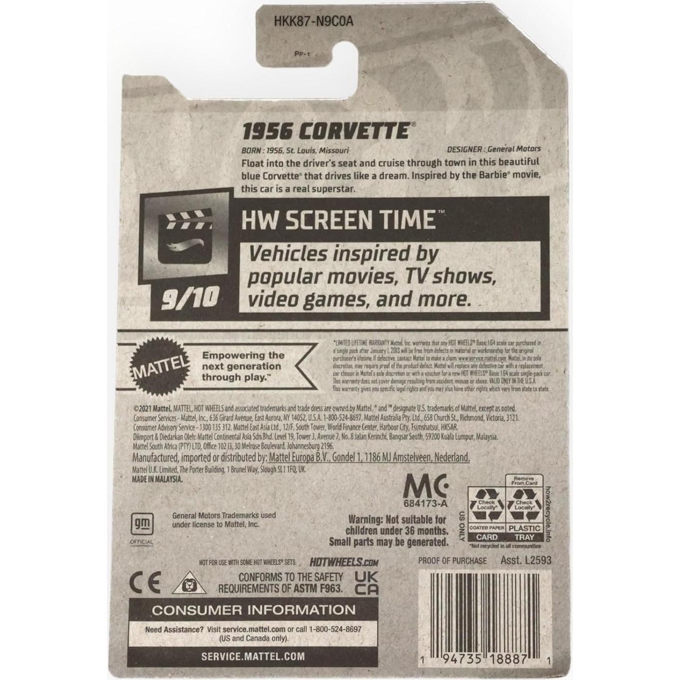 Coche de Juguete Hot Wheels Corvette 1956 Azul 10 cm