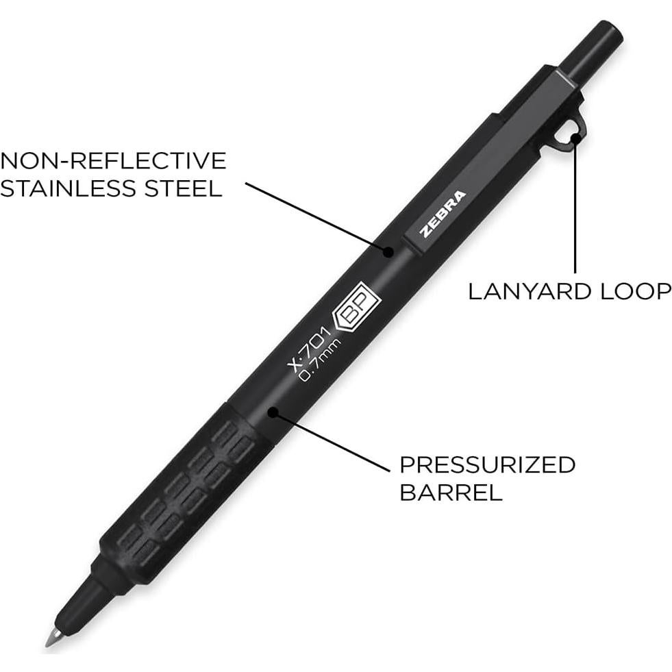 Bolígrafo Táctico Zebra Pen X-701, Punta Fina 0.7mm, Negro