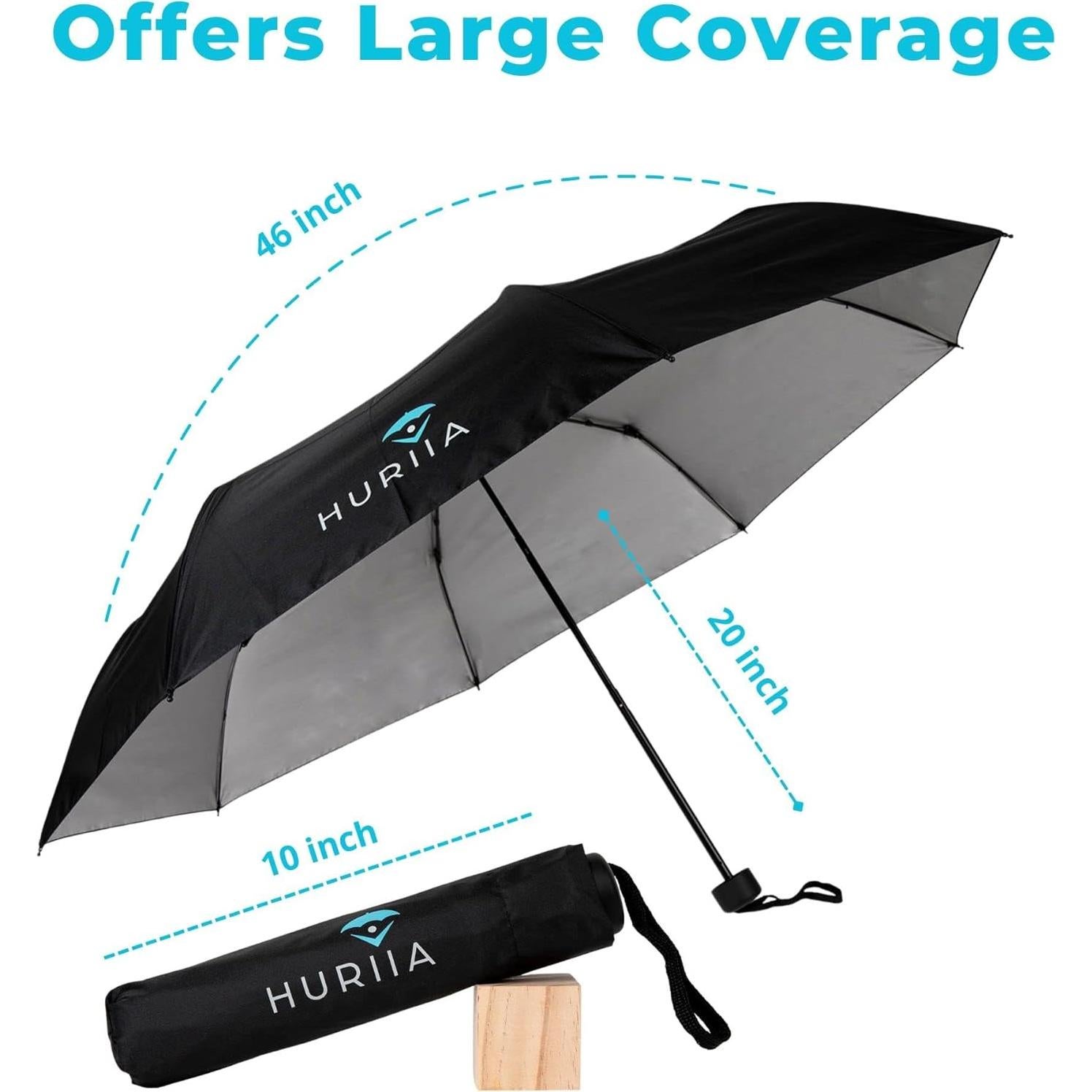 Paraguas Huriia Negro Compacto Plegable UV 50+ 116 cm