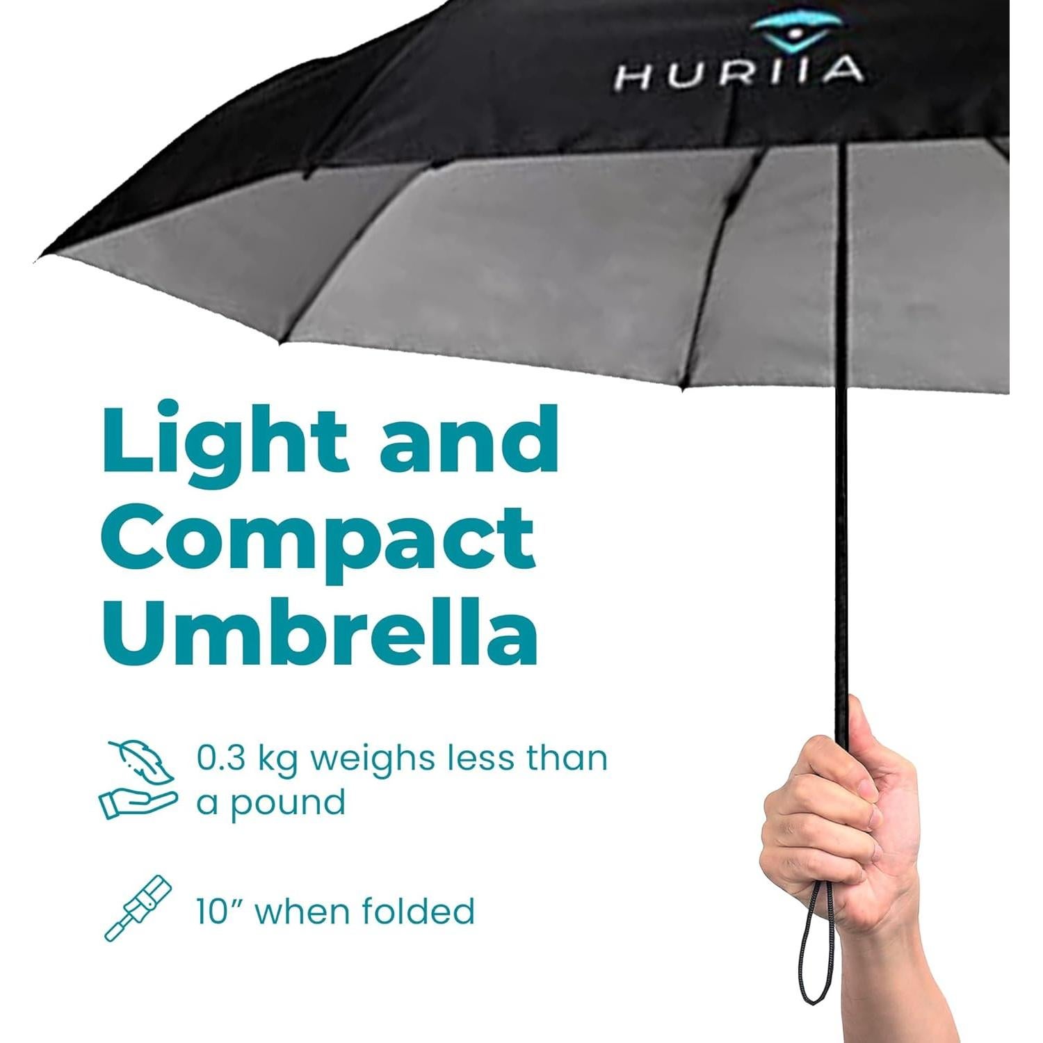 Paraguas Huriia Negro Compacto Plegable UV 50+ 116 cm