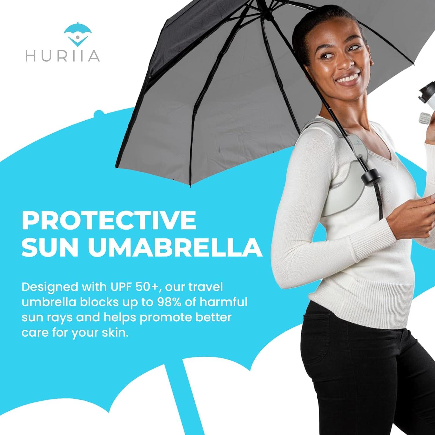 Paraguas Huriia Negro Compacto Plegable UV 50+ 116 cm