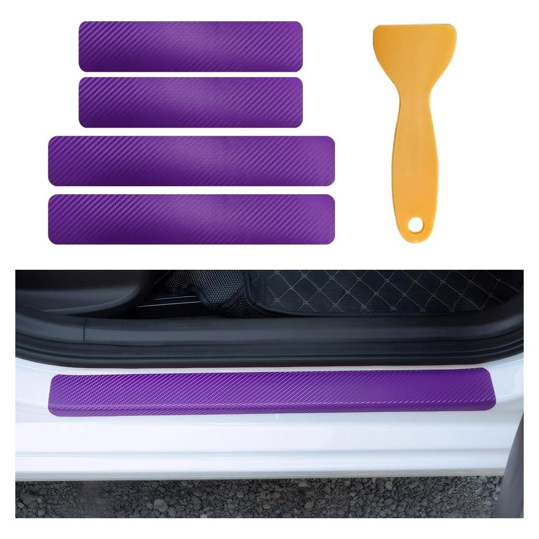 Protector de umbral de puerta coche Suvnie 4 PCS 3D Púrpura