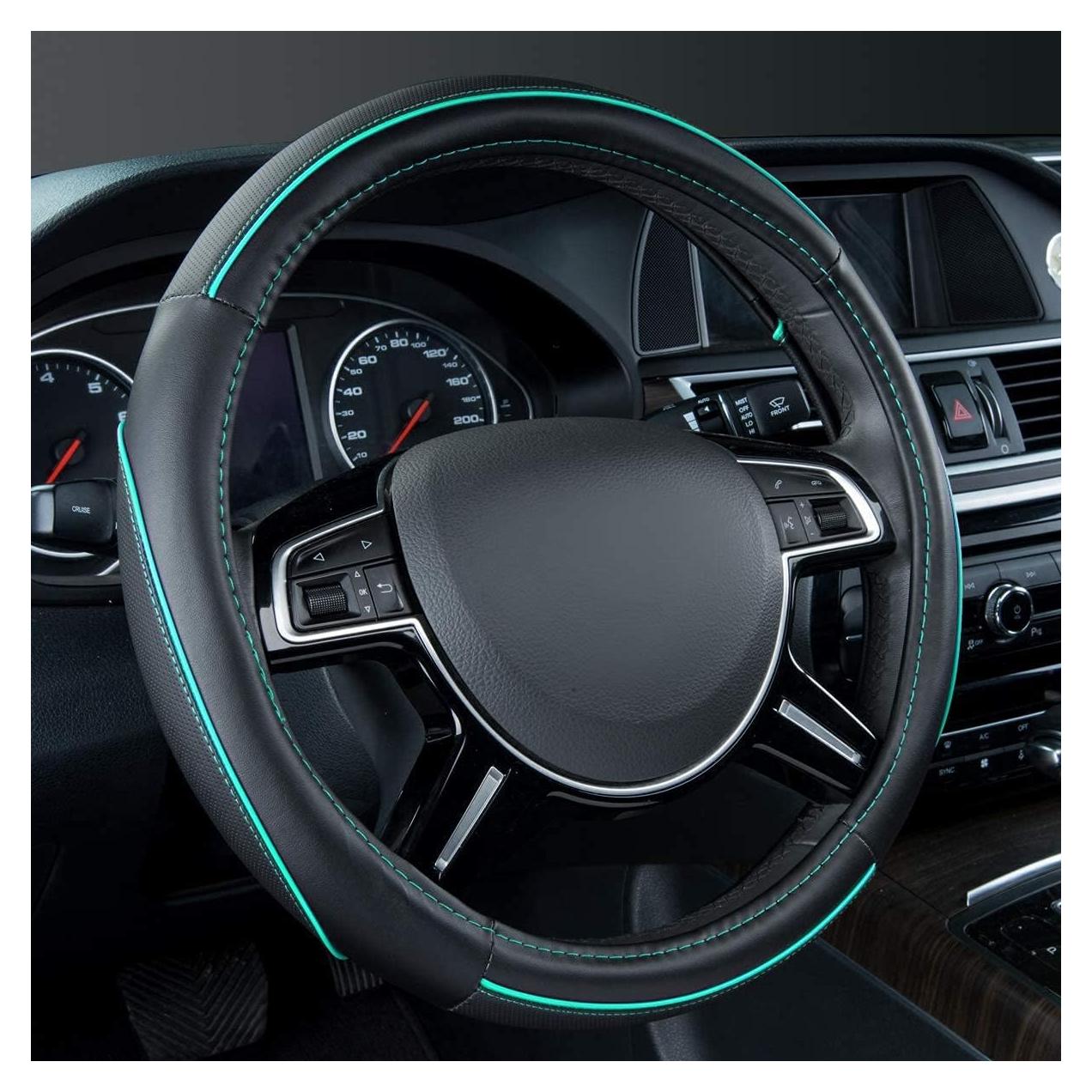 Cubierta de Volante de Cuero Car Pass 35-38 cm Negro y Menta