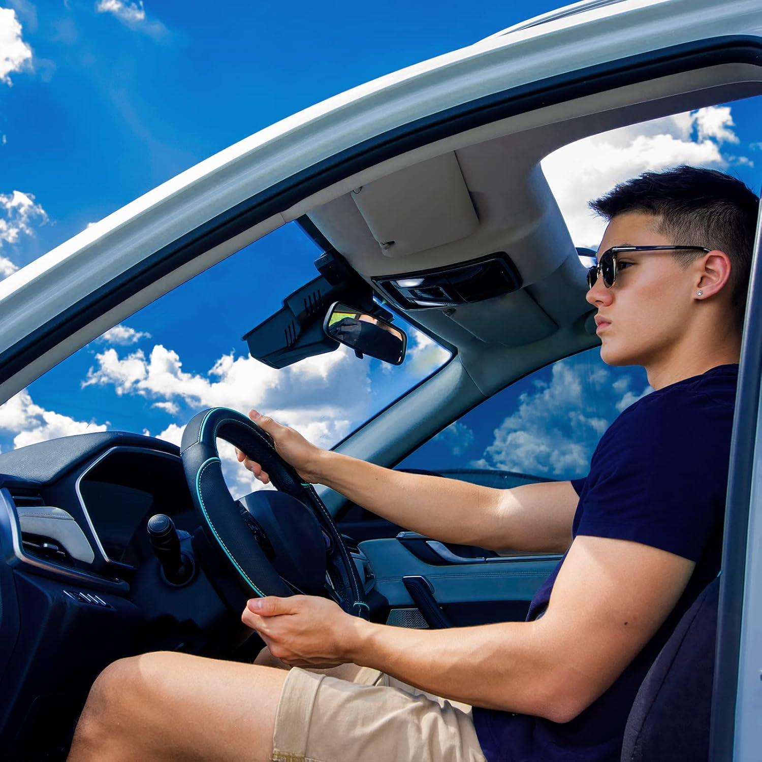 Cubierta de Volante de Cuero Car Pass 35-38 cm Negro y Menta