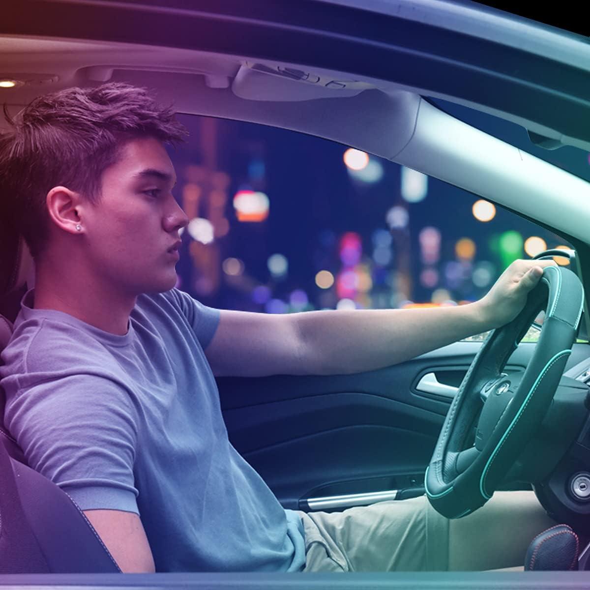 Cubierta de Volante de Cuero Car Pass 35-38 cm Negro y Menta