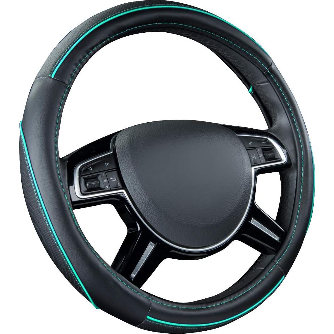 Cubierta de Volante de Cuero Car Pass 35-38 cm Negro y Menta