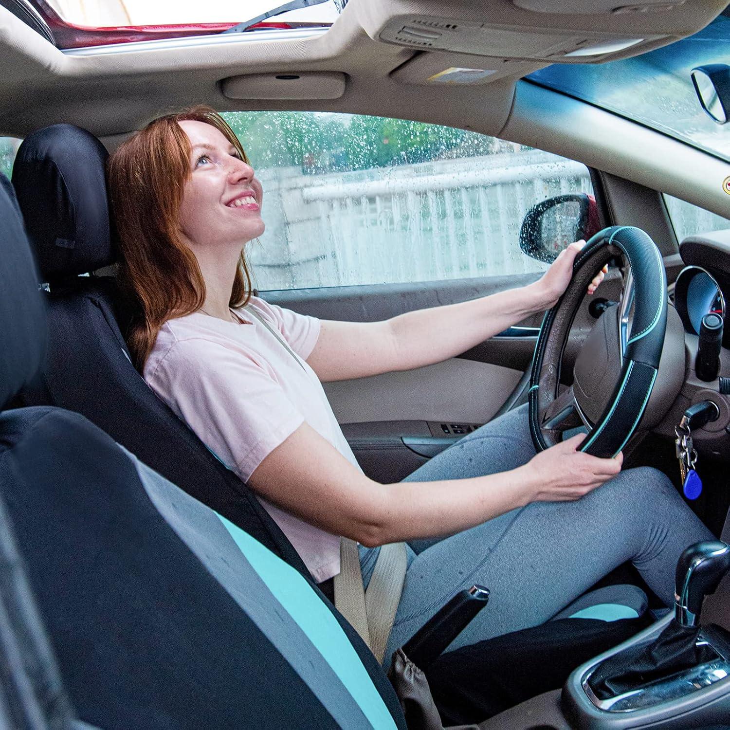 Cubierta de Volante de Cuero Car Pass 35-38 cm Negro y Menta