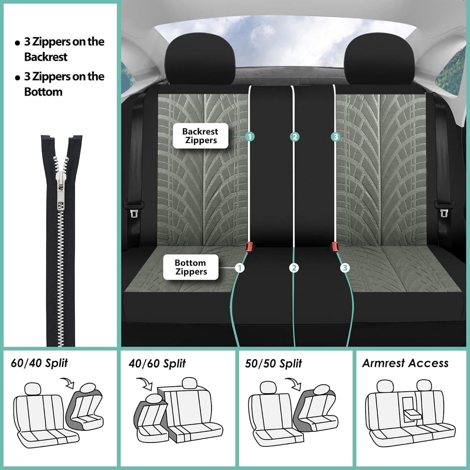 Fundas de Asiento de Coche FH Group Juego Completo Gris