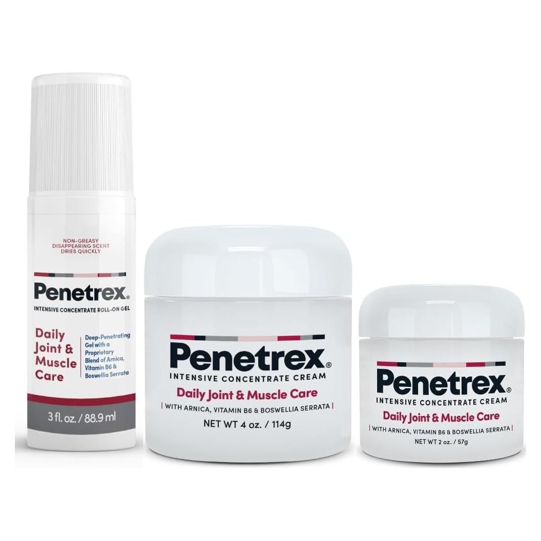 Penetrex Joint & Muscle Therapy Trio - Soothing Comfort for Back, Neck, Hands, Feet - Premium Whole Body, Rub with Arnica, Vitamin B6 MSM & Boswellia - 2oz, 3oz, 4oz
