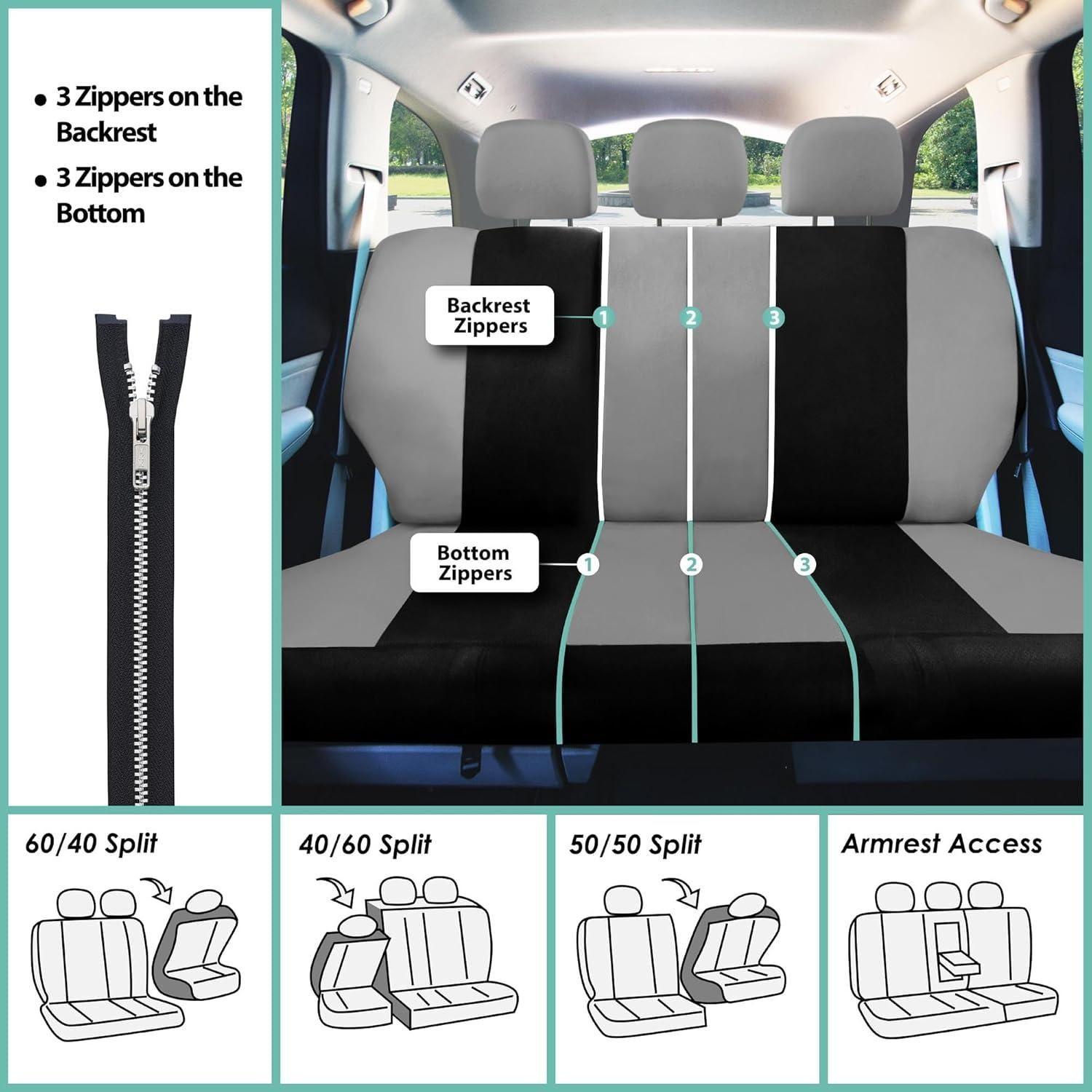 Juego de Fundas de Asiento Universal FH Group Gris y Negro