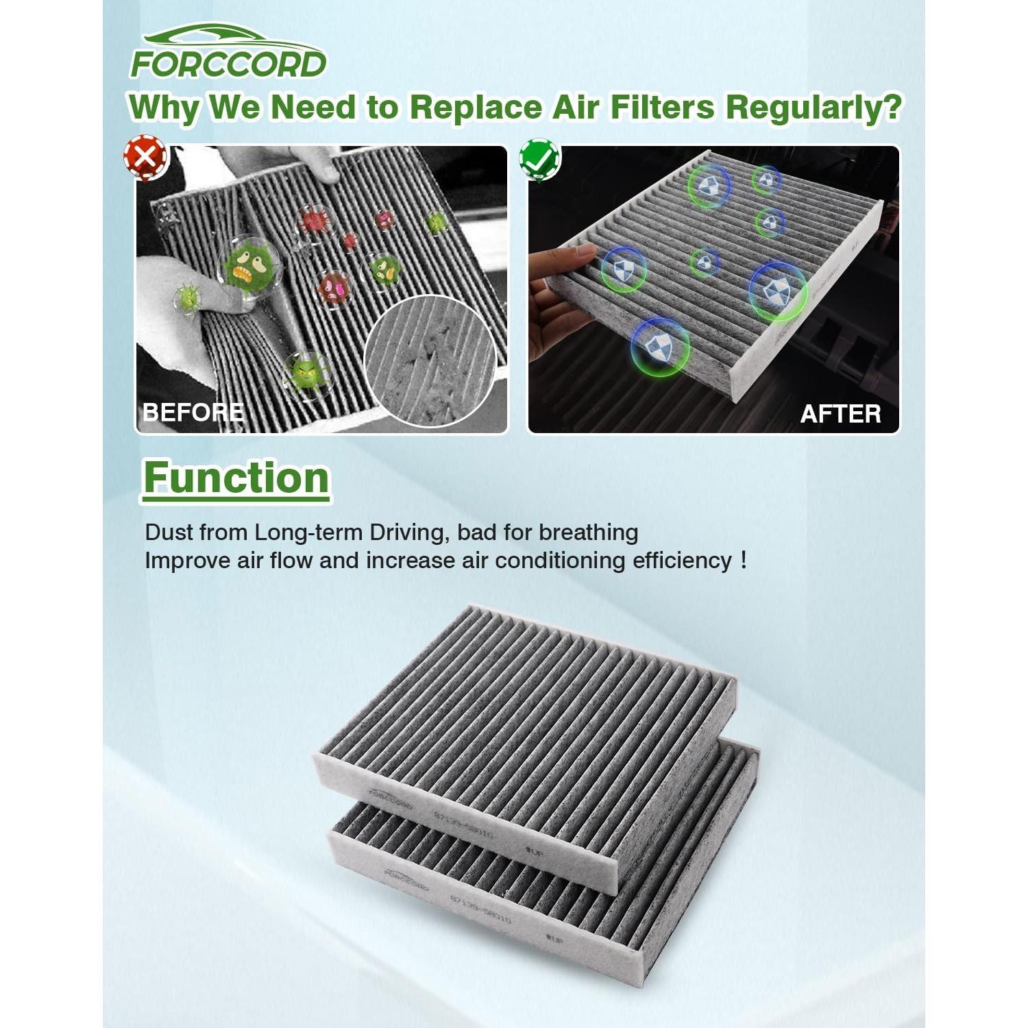 Filtro de aire de cabina HEPA Forccord para Toyota 2 unidades