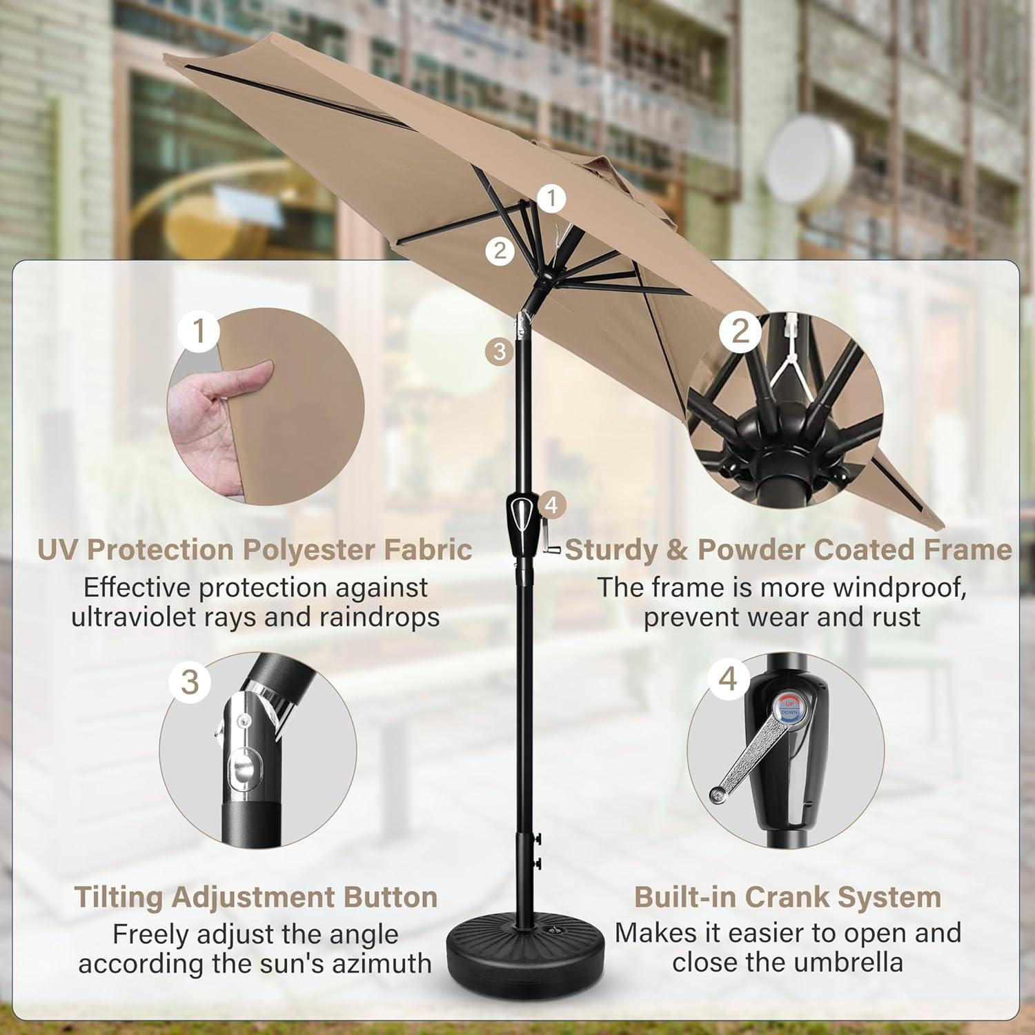 Sombrilla de Patio Simple Deluxe 2.29m Beige con 6 Varillas