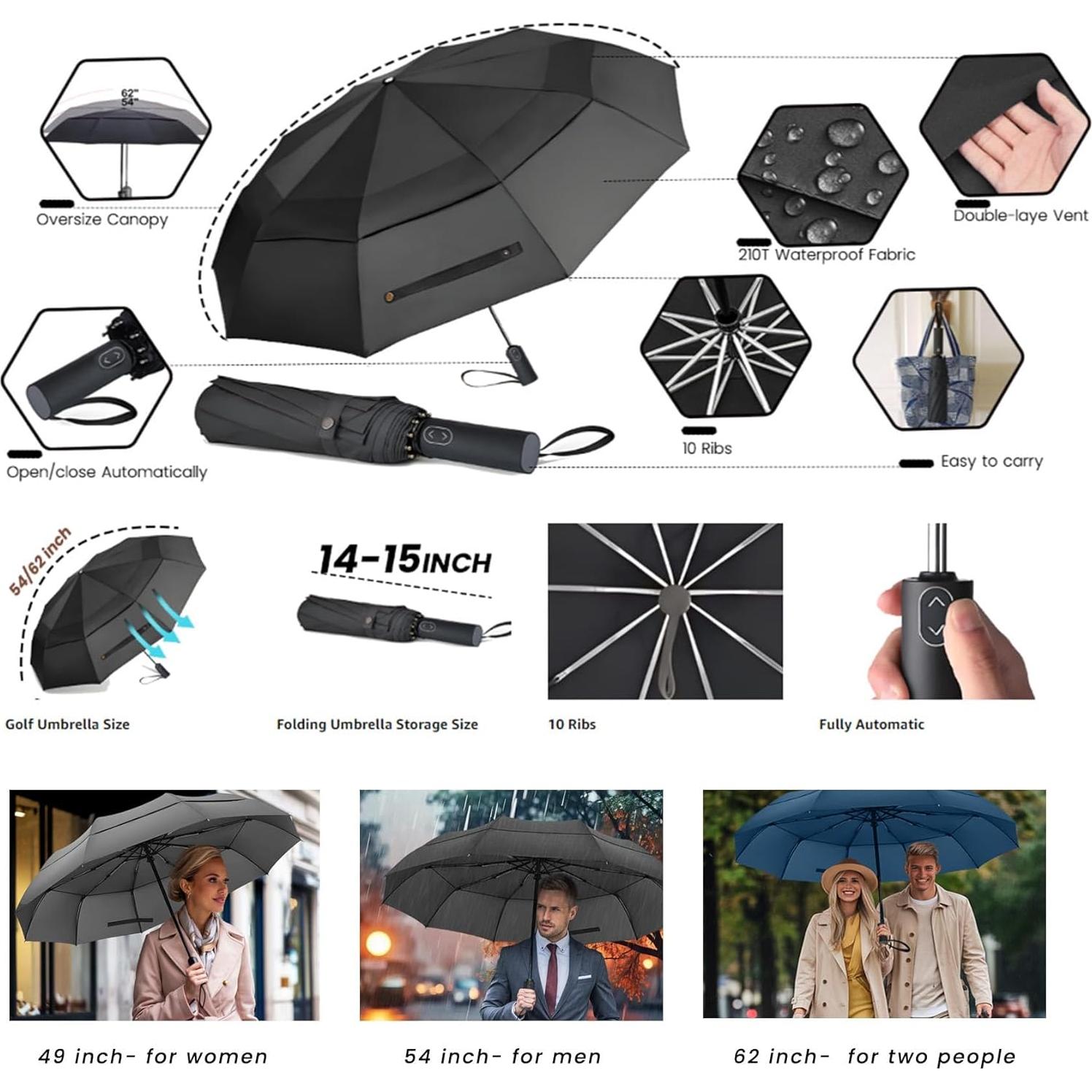 Paraguas de Golf MRTLLOA Plegable 49 Pulgadas Negro