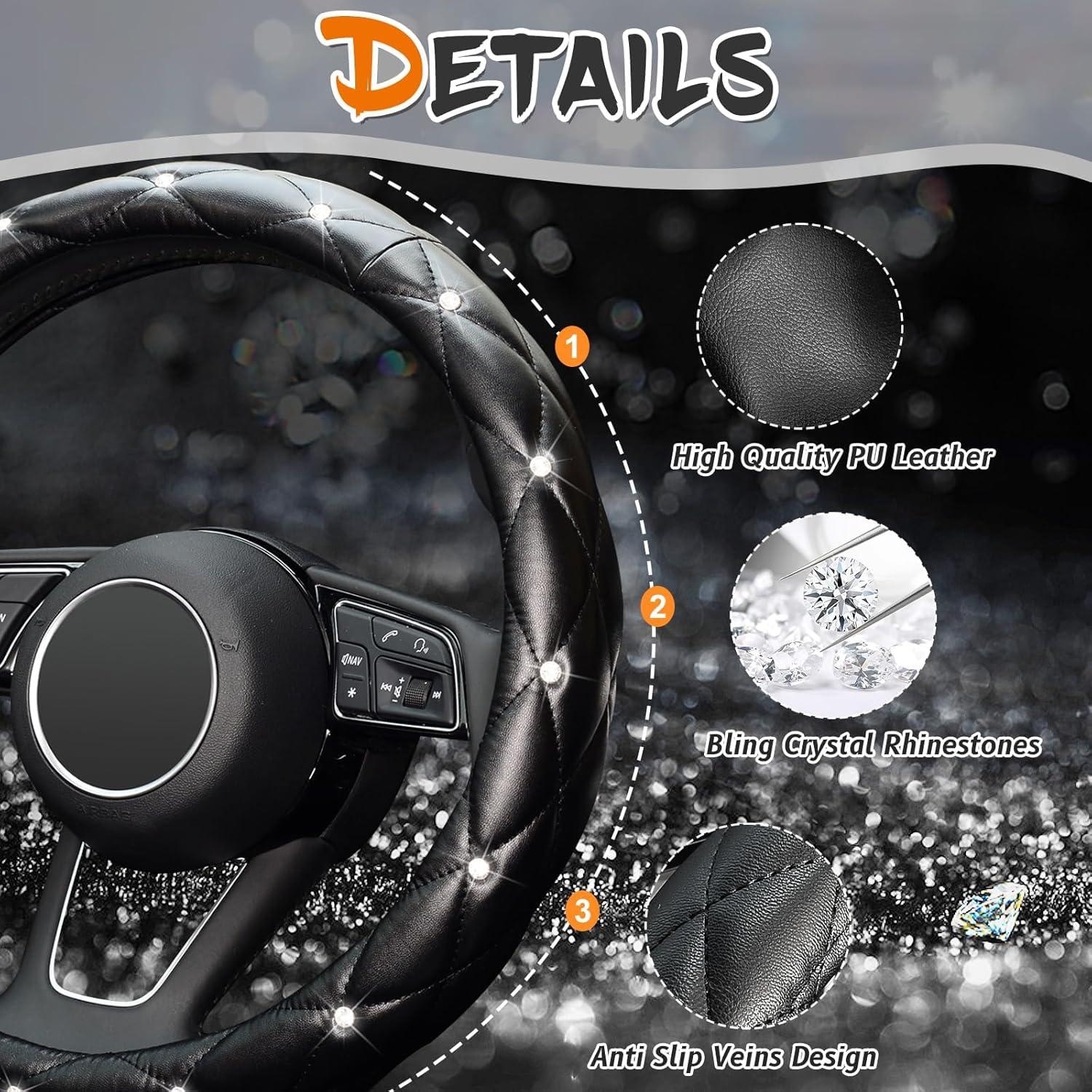 Cubierta de Volante KAFEEK Cuero Antideslizante 38 cm Negro