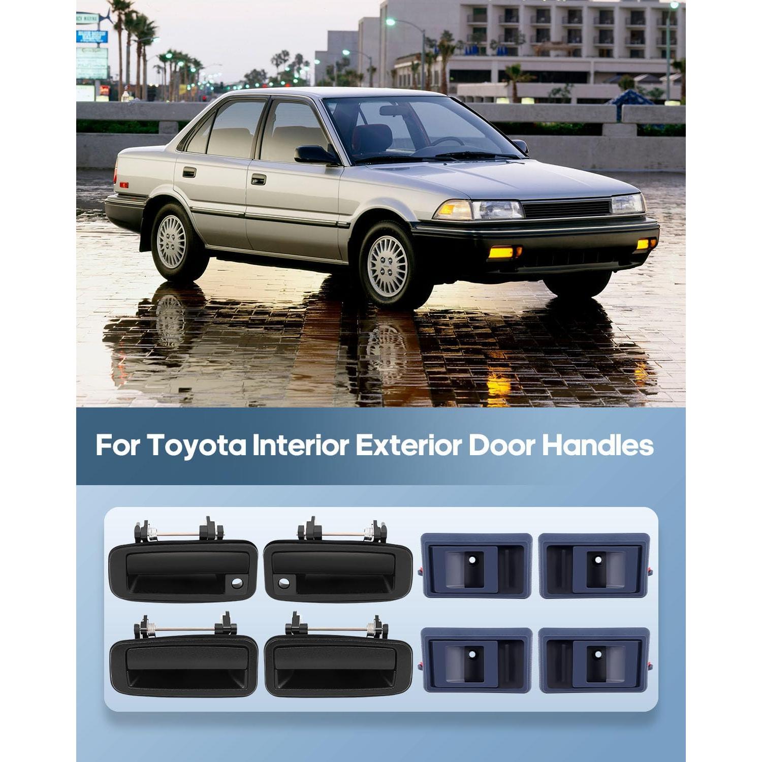 ECCPP Interior Exterior Door Handles 1988-1992 for Toyota for Corolla Outer Replacement Front Rear Driver Left Passenger Right Door Handles 8pcs Blue 6922012110, 77250, 6921012110, 77251, 77121