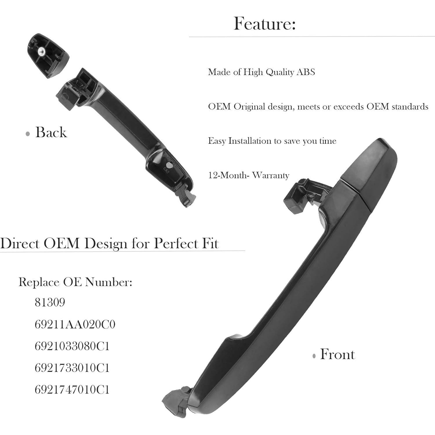 Mango de Puerta Trasera Exterior Negro HHCSOP para Toyota