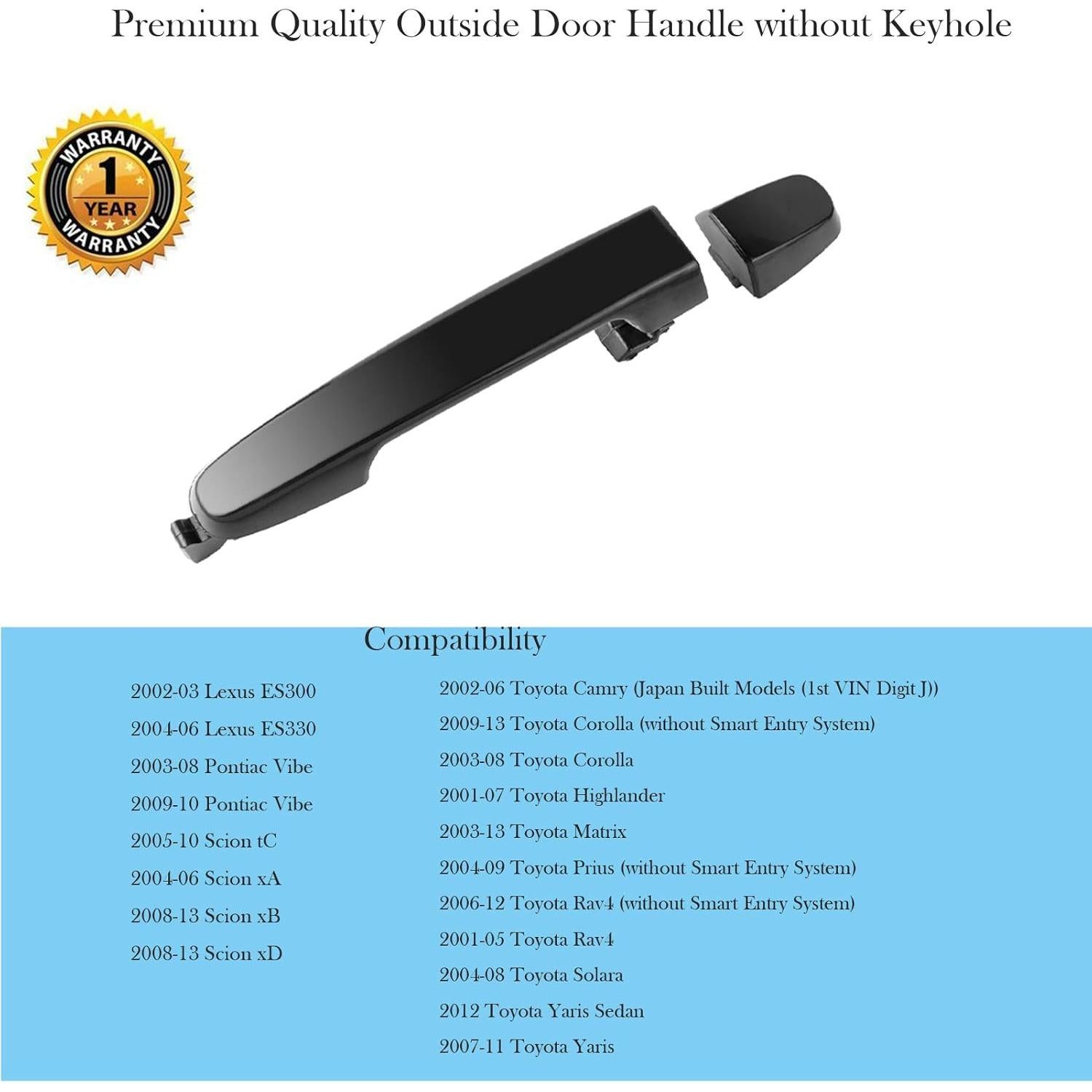 Mango de Puerta Trasera Exterior Negro HHCSOP para Toyota