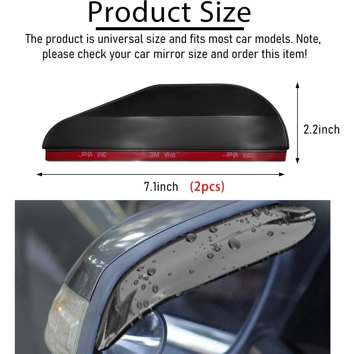 2 Piezas Visera de Lluvia Espejo Ceja Wevdn PVC Negro