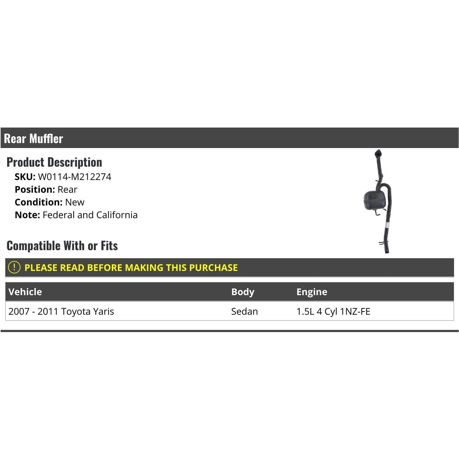 Silenciador Trasero Toyota Yaris Sedán 2007-2011 1.5L 4 Cilindros