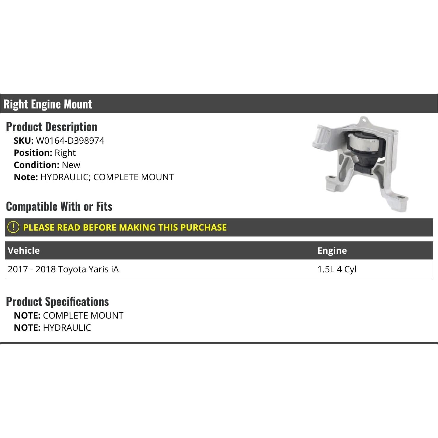 Soporte de Motor Derecho Toyota Yaris iA 1.5L 2017-2018