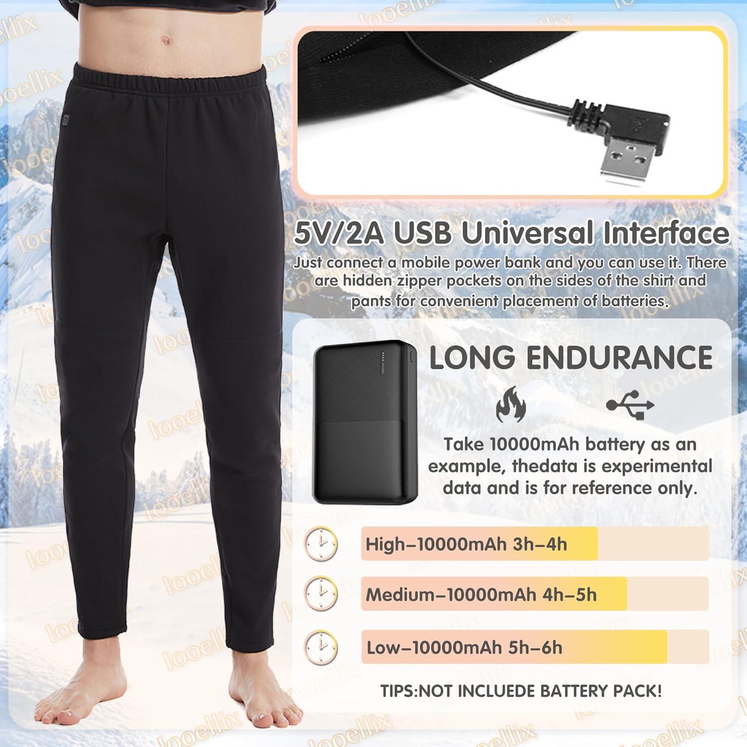 Pantalones Calentados Iooellix Unisex USB 16 Zonas Térmicas