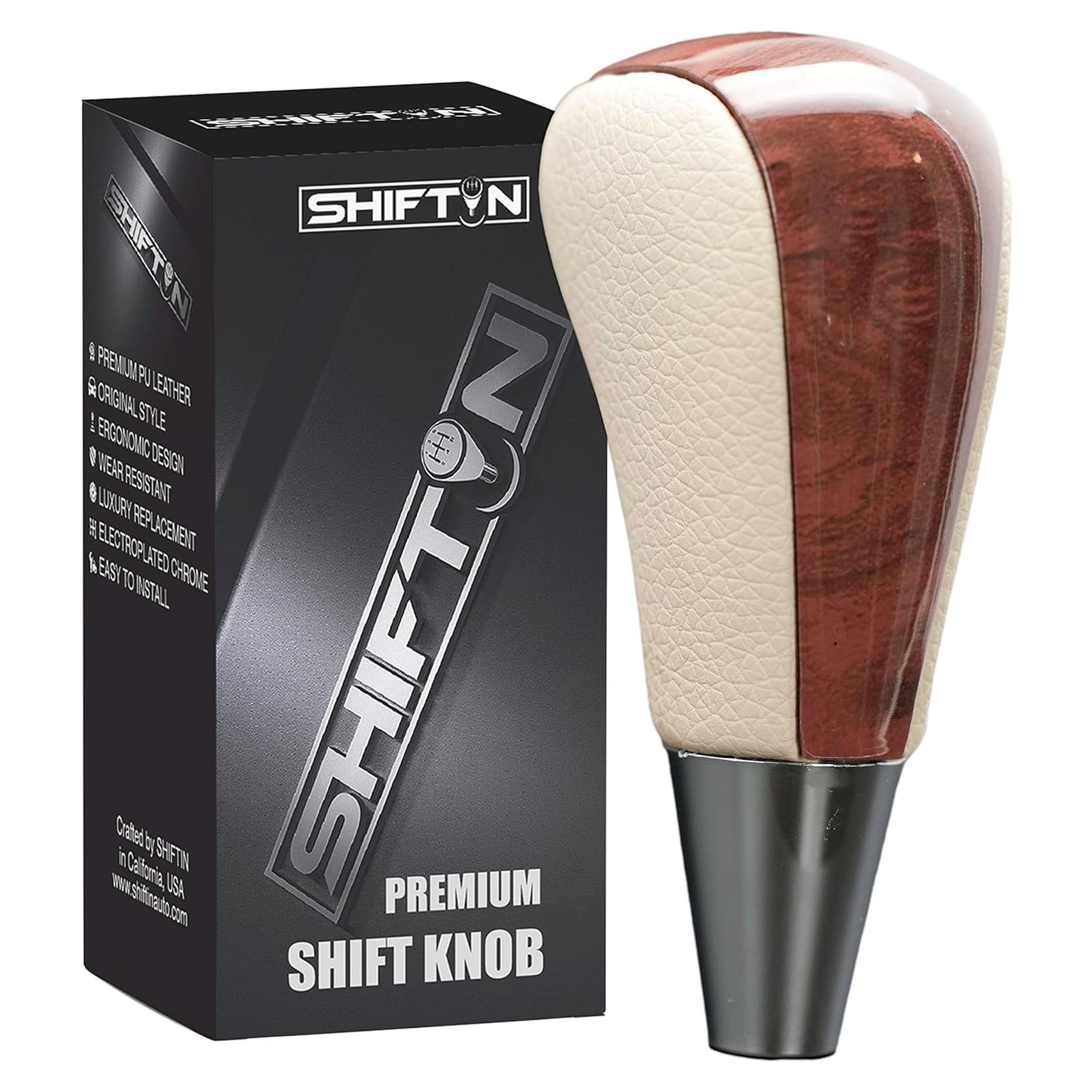 Perilla de Cambio SHIFTIN Cuero Beige y Madera para Toyota y Lexus