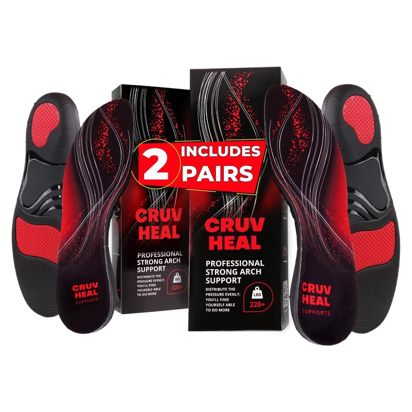 2 Pares de Plantillas Ortóticas CRUVHEAL para Fascitis Plantar - Soporte Carga Pesada XXL