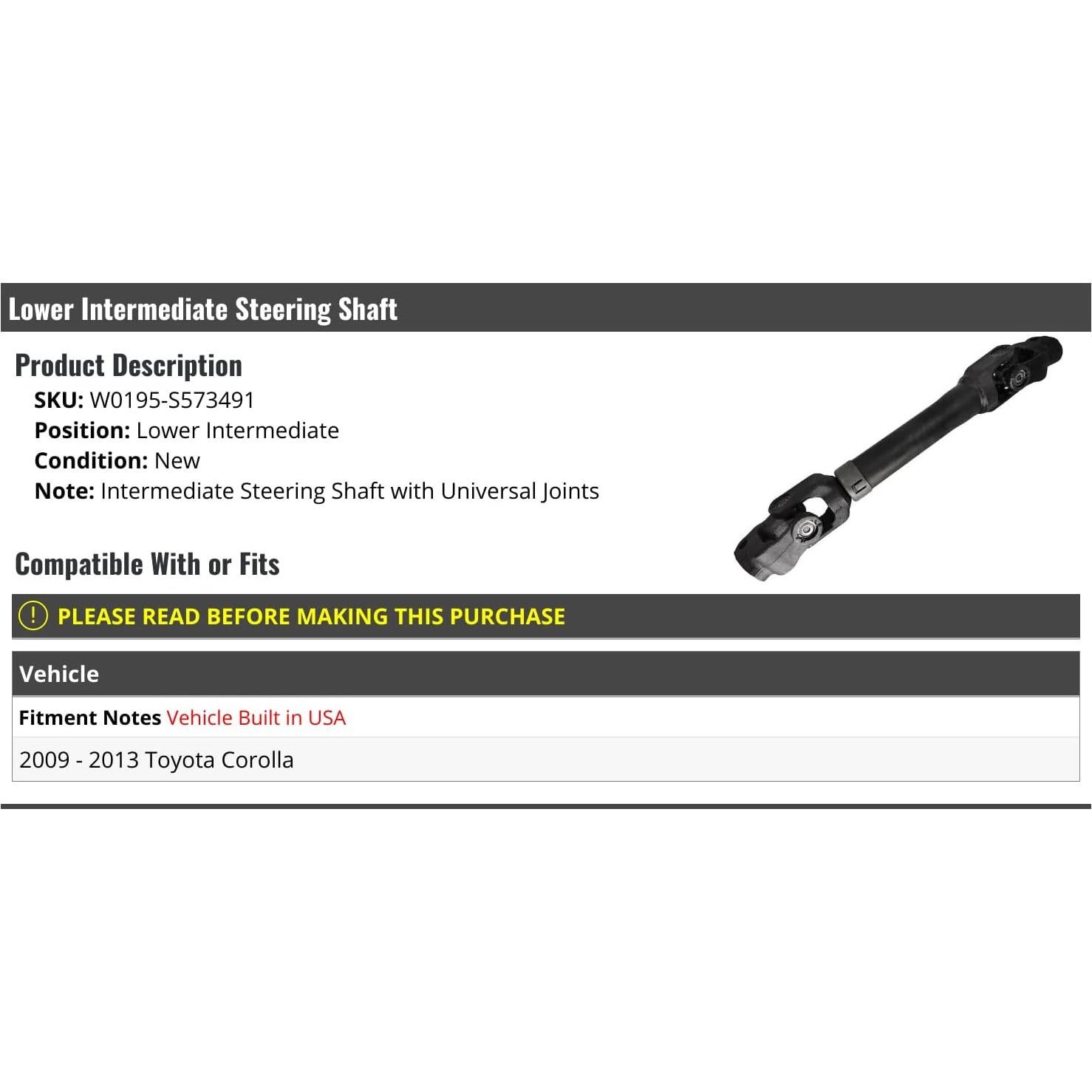 Eje de dirección intermedio inferior Toyota Corolla 2009-2013