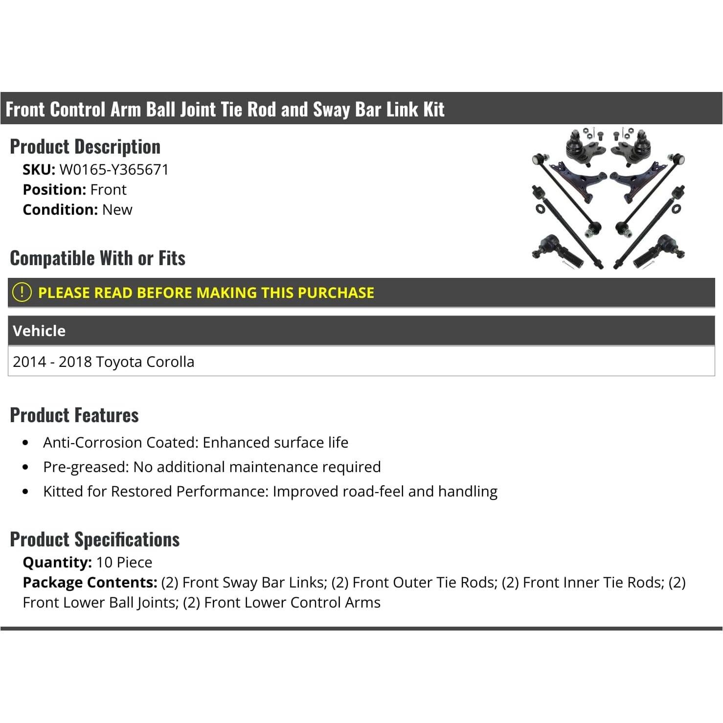 Kit de Enlace de Barra Estabilizadora Toyota Corolla 2014-2018