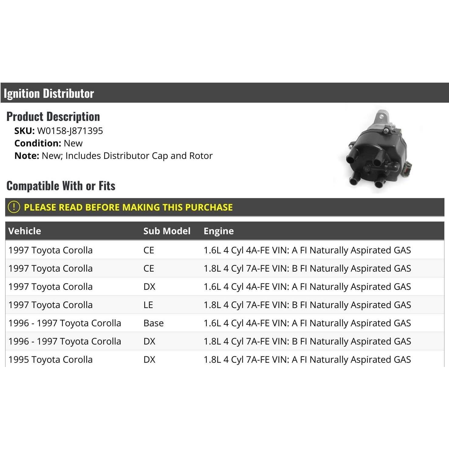 Distribuidor de Encendido Toyota Corolla 1995-1997 1.6L 1.8L