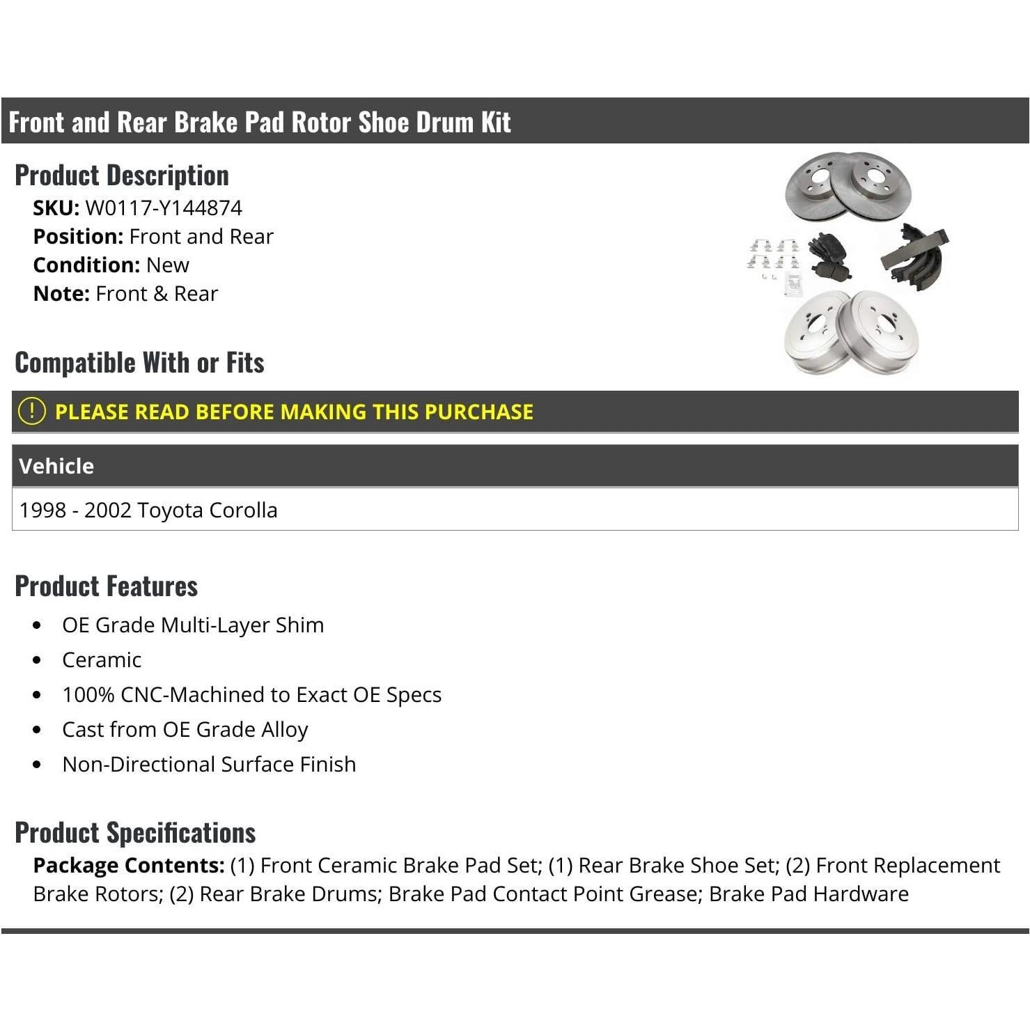 Kit de Freno Cerámico Delantero y Trasero Toyota Corolla 98-02