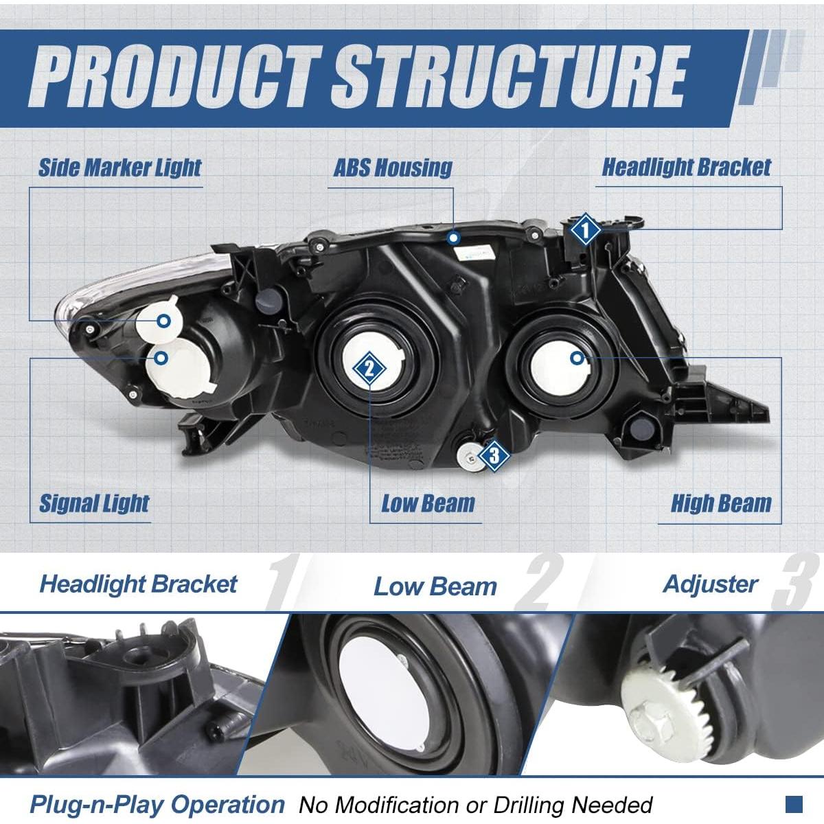 Faros Halógenos Auto Dynasty para Toyota Corolla 2009-2010