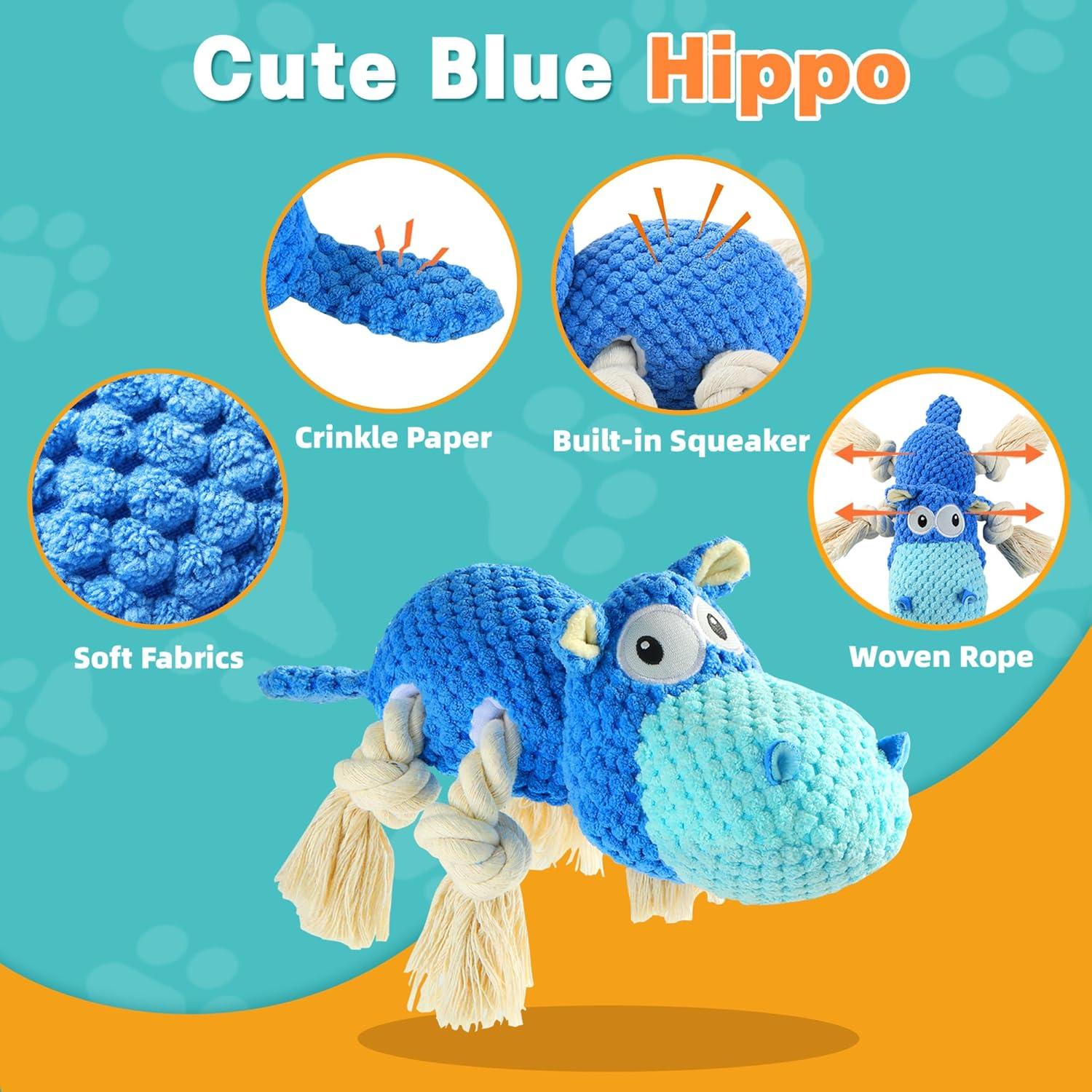 Juguete para Perros Mediano Tooptate Hipopótamo Squeaky Azul