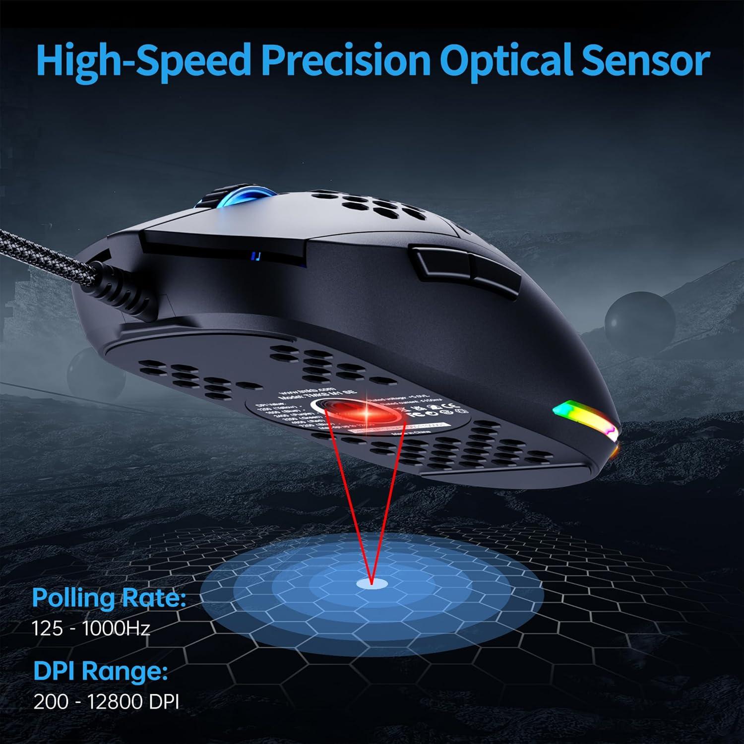 Ratón Gaming TMKB M1SE Ultraligero 75g RGB 12800DPI