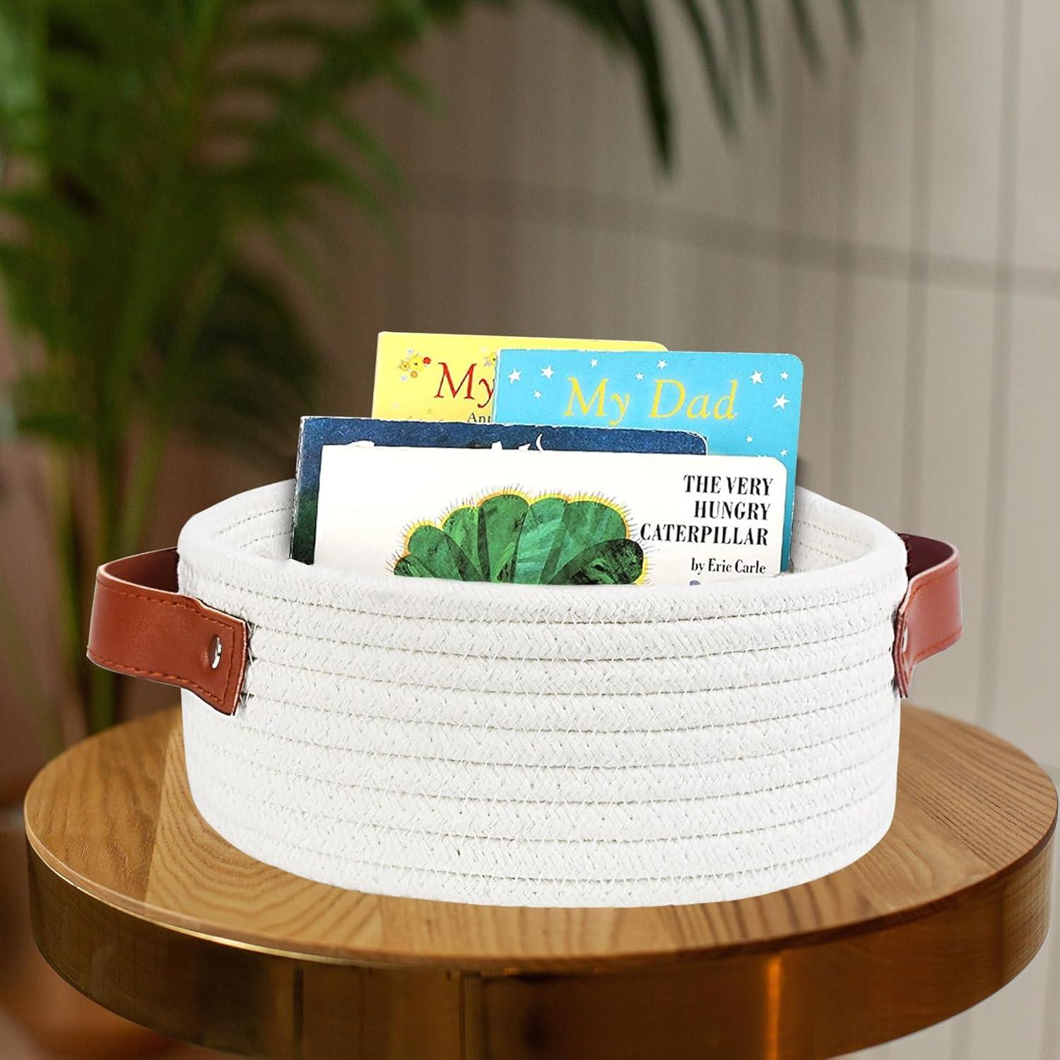 Cesta de Almacenamiento Pequeña ABenkle Algodón Boho Blanca