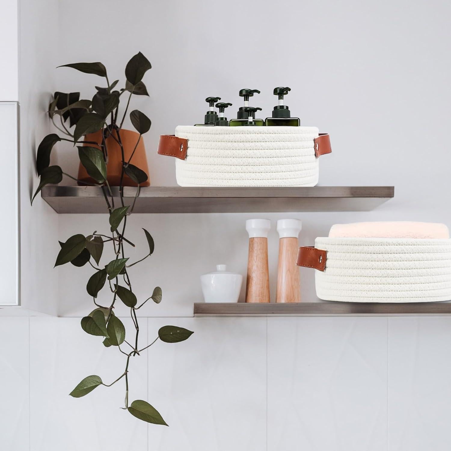 Cesta de Almacenamiento Pequeña ABenkle Algodón Boho Blanca