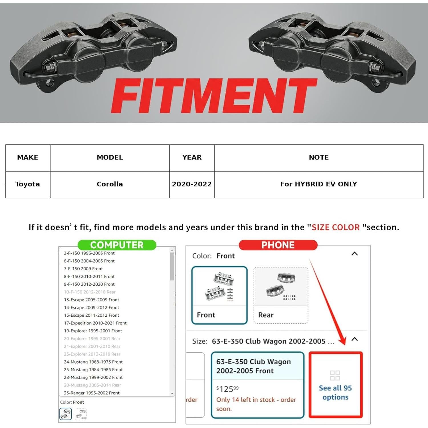 Caliper de Freno Delantero Motorevo Toyota Corolla 2020-2022
