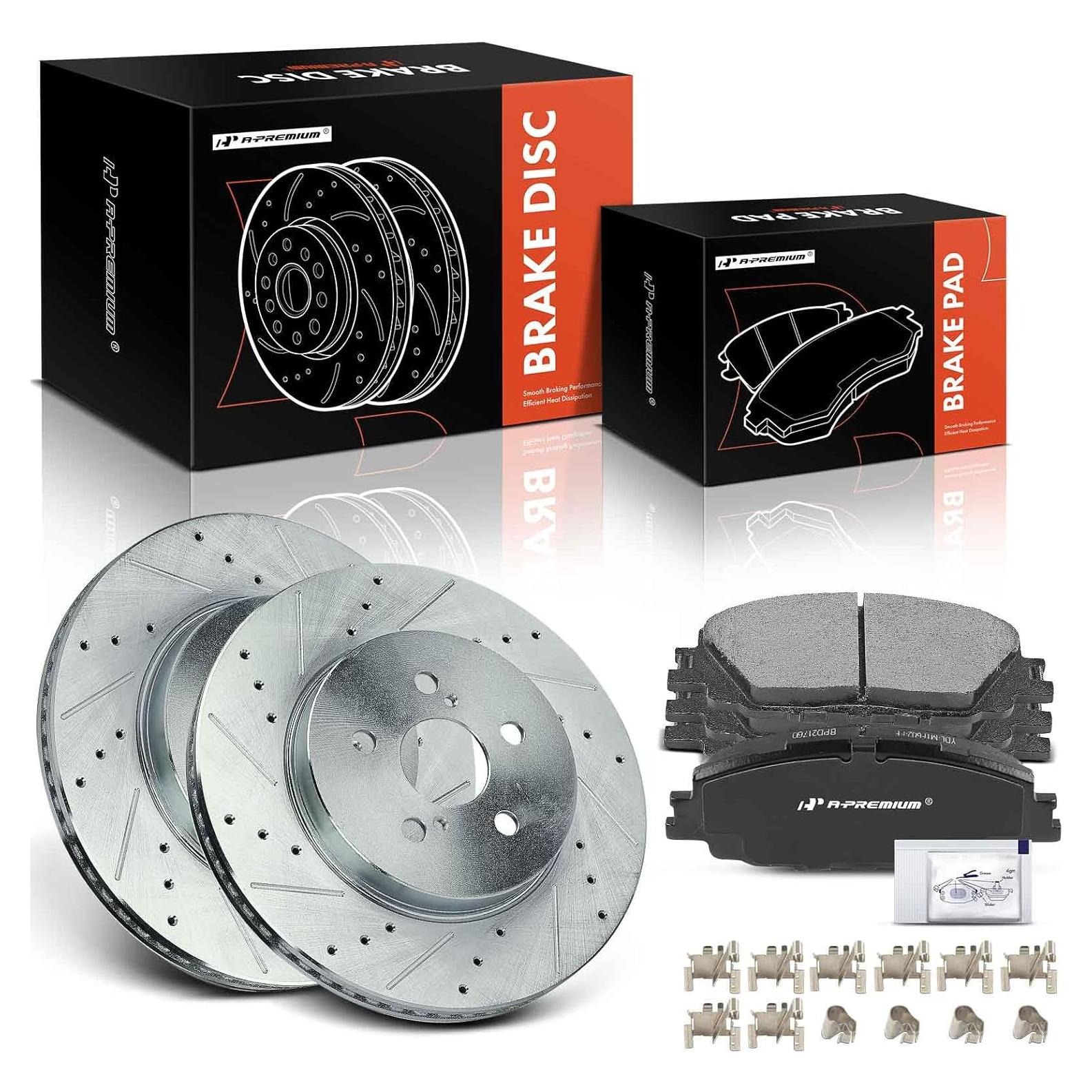 Discos de Freno Perforados y Ranurados A-Premium + Pastillas Cerámicas Toyota Corolla 2019-2022