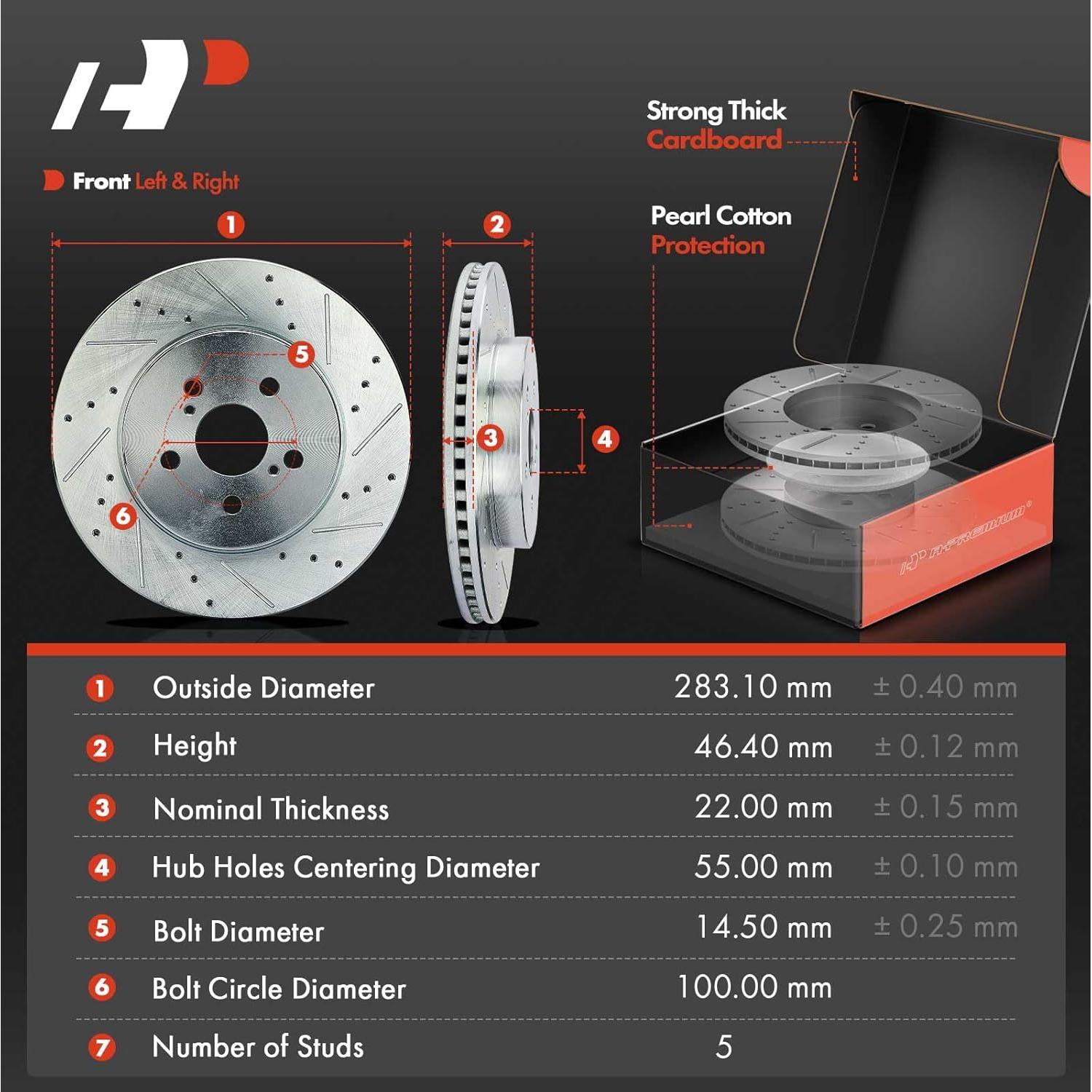 Discos de Freno Perforados y Ranurados A-Premium + Pastillas Cerámicas Toyota Corolla 2019-2022