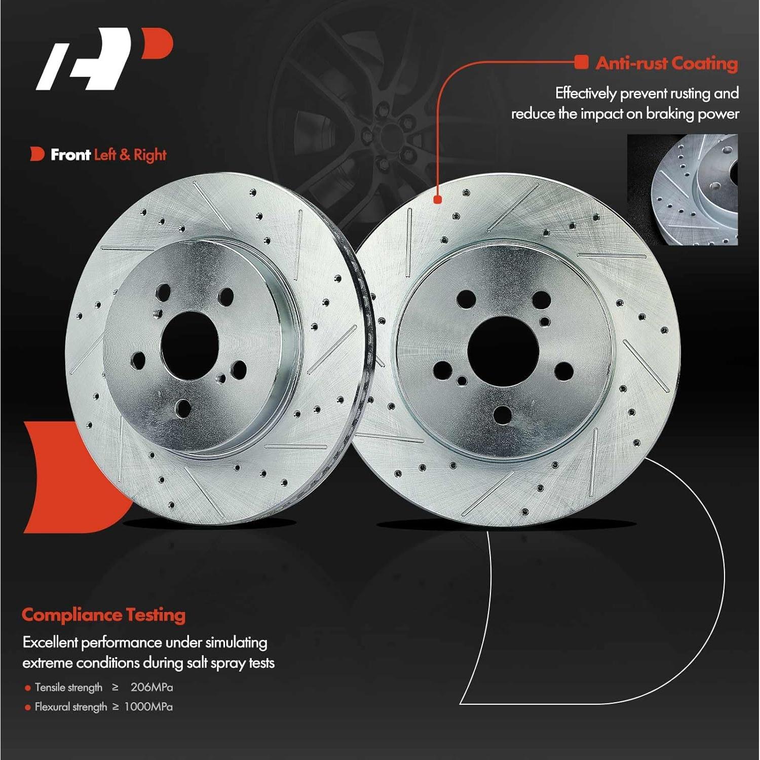 Discos de Freno Perforados y Ranurados A-Premium + Pastillas Cerámicas Toyota Corolla 2019-2022