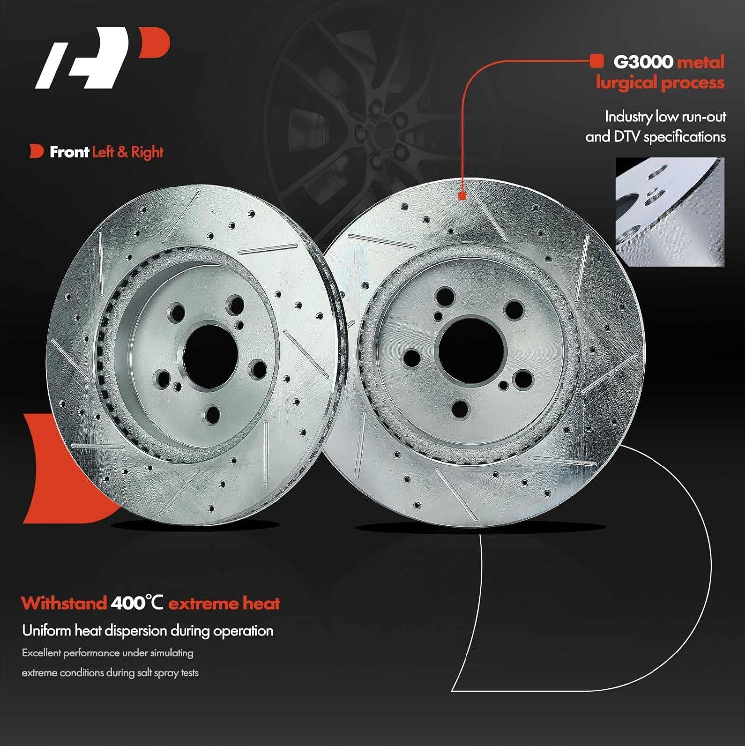 Discos de Freno Perforados y Ranurados A-Premium + Pastillas Cerámicas Toyota Corolla 2019-2022