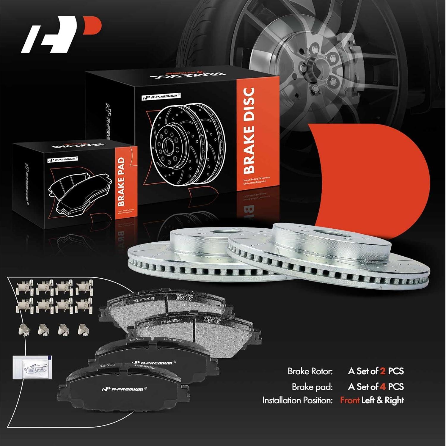 Discos de Freno Perforados y Ranurados A-Premium + Pastillas Cerámicas Toyota Corolla 2019-2022