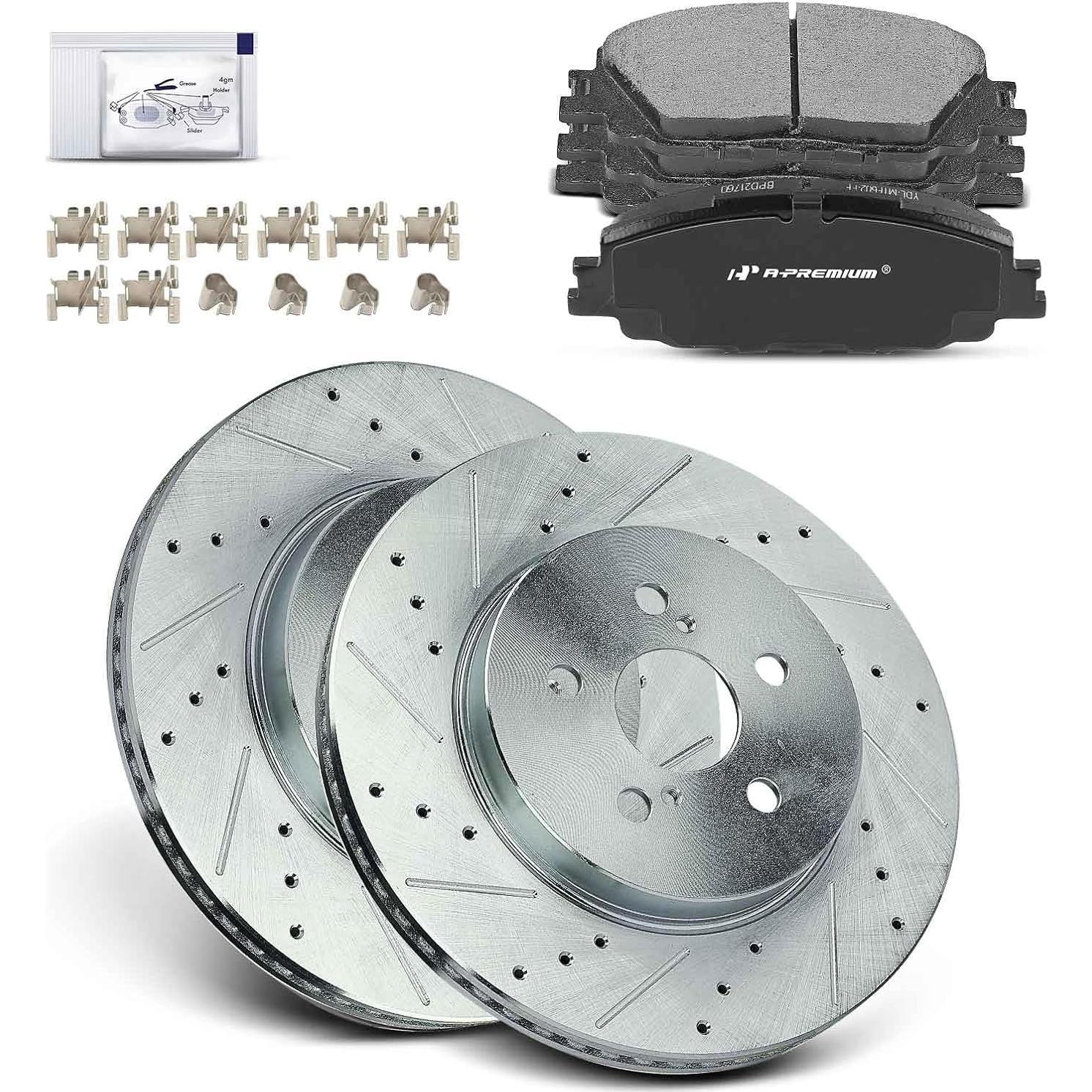 Discos de Freno Perforados y Ranurados A-Premium + Pastillas Cerámicas Toyota Corolla 2019-2022