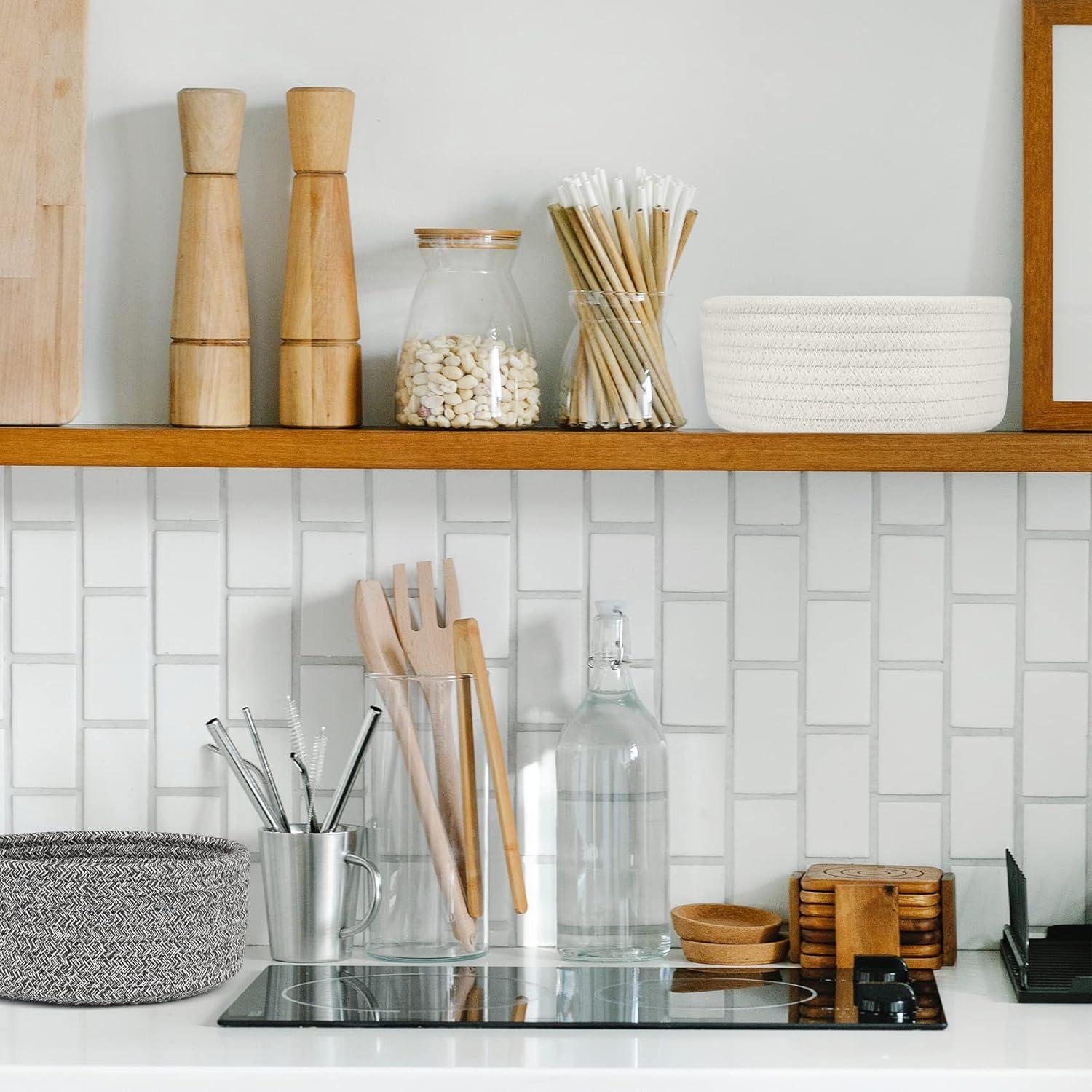 Cesta Pequeña ABenkle Algodón Blanca 18x18x8 cm 2 Piezas