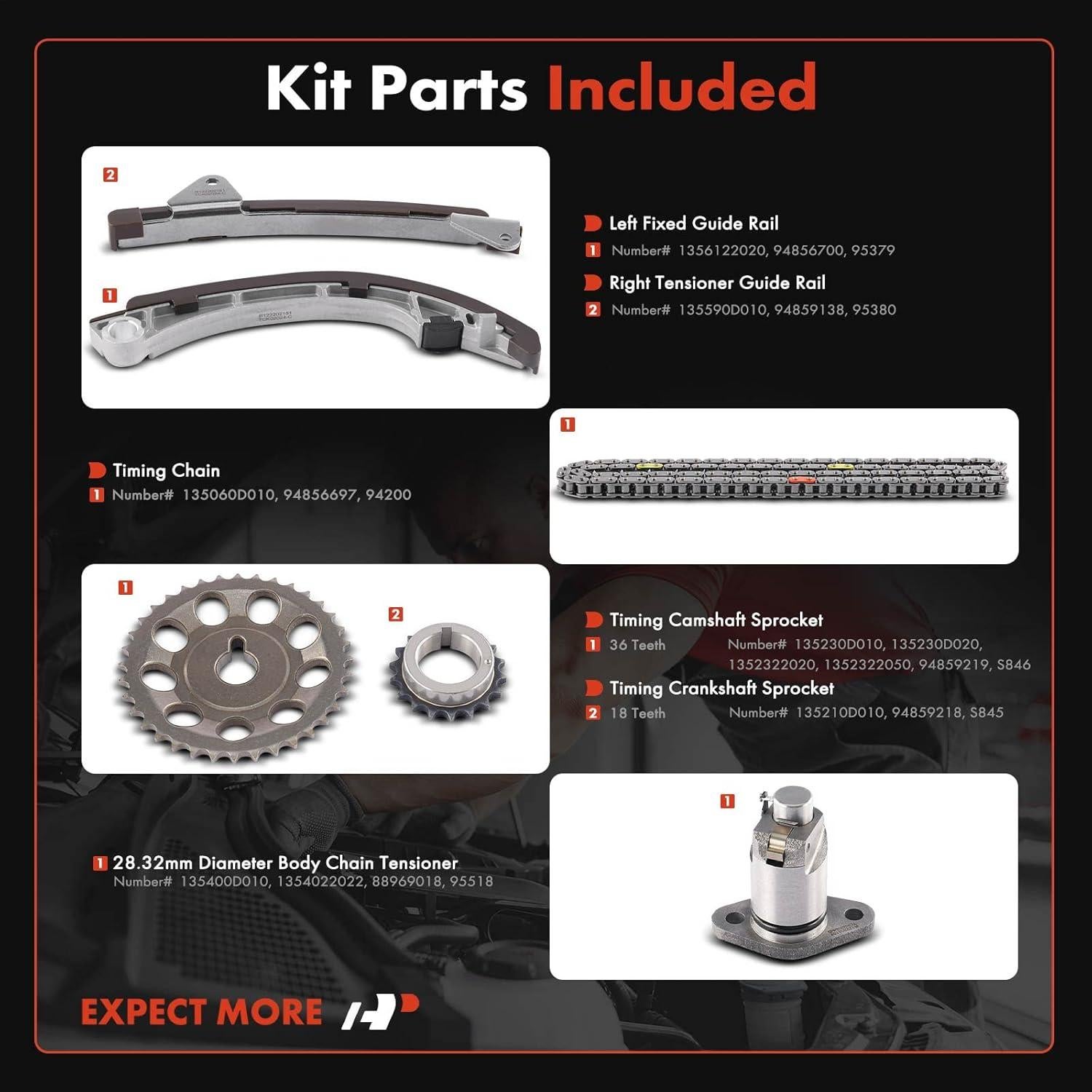 Kit Cadena de Tiempo A-Premium 6PCS para Toyota y Chevrolet