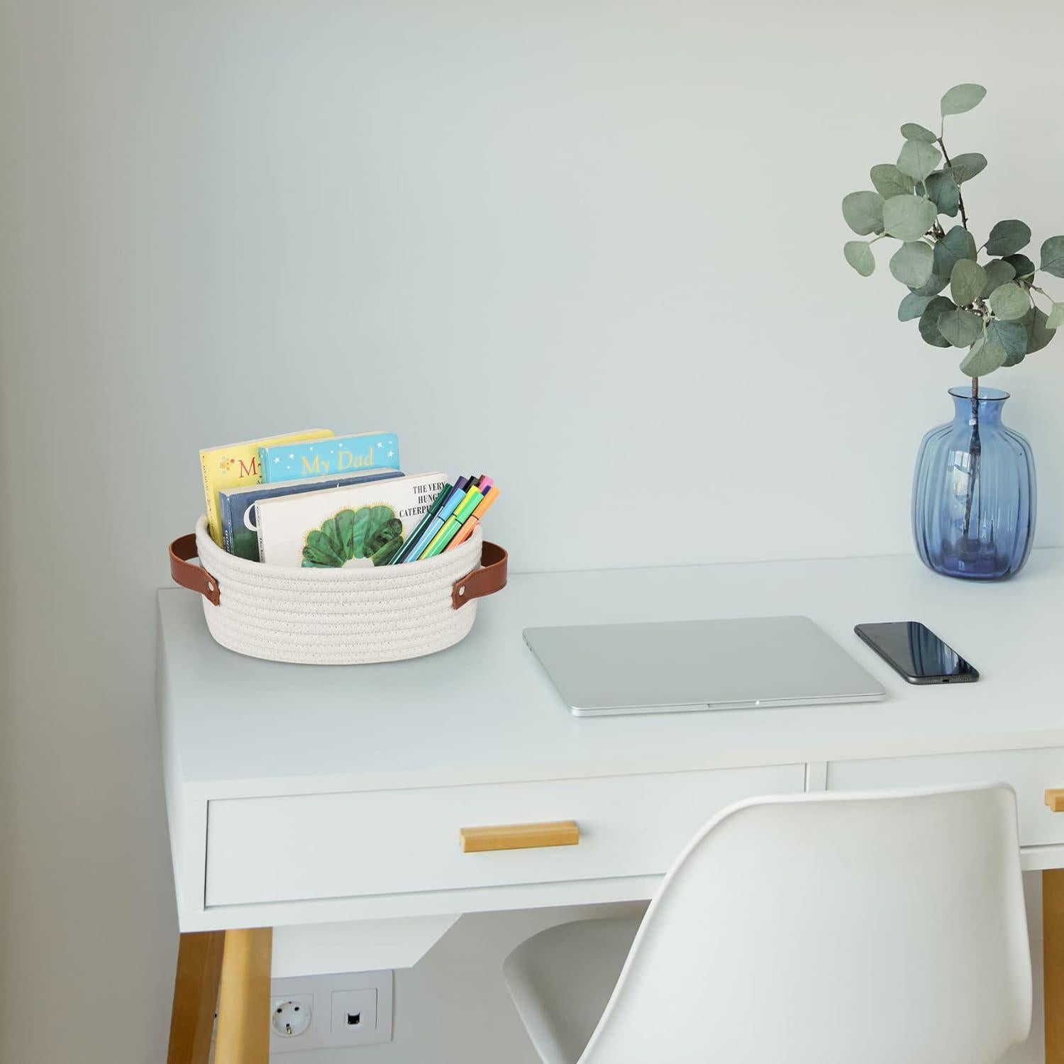 Cesta Pequeña Tejida ABenkle Ovalada de Algodón 23.88x14.99cm