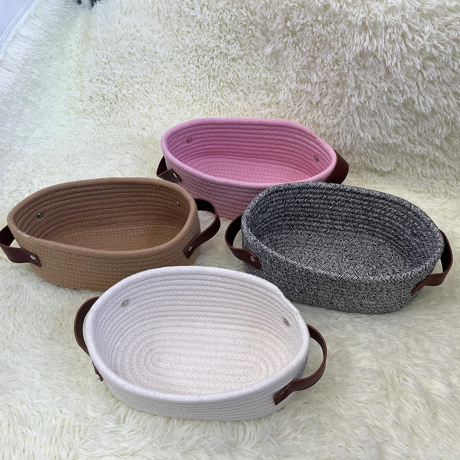 Cesta Pequeña Tejida ABenkle Ovalada de Algodón 23.88x14.99cm