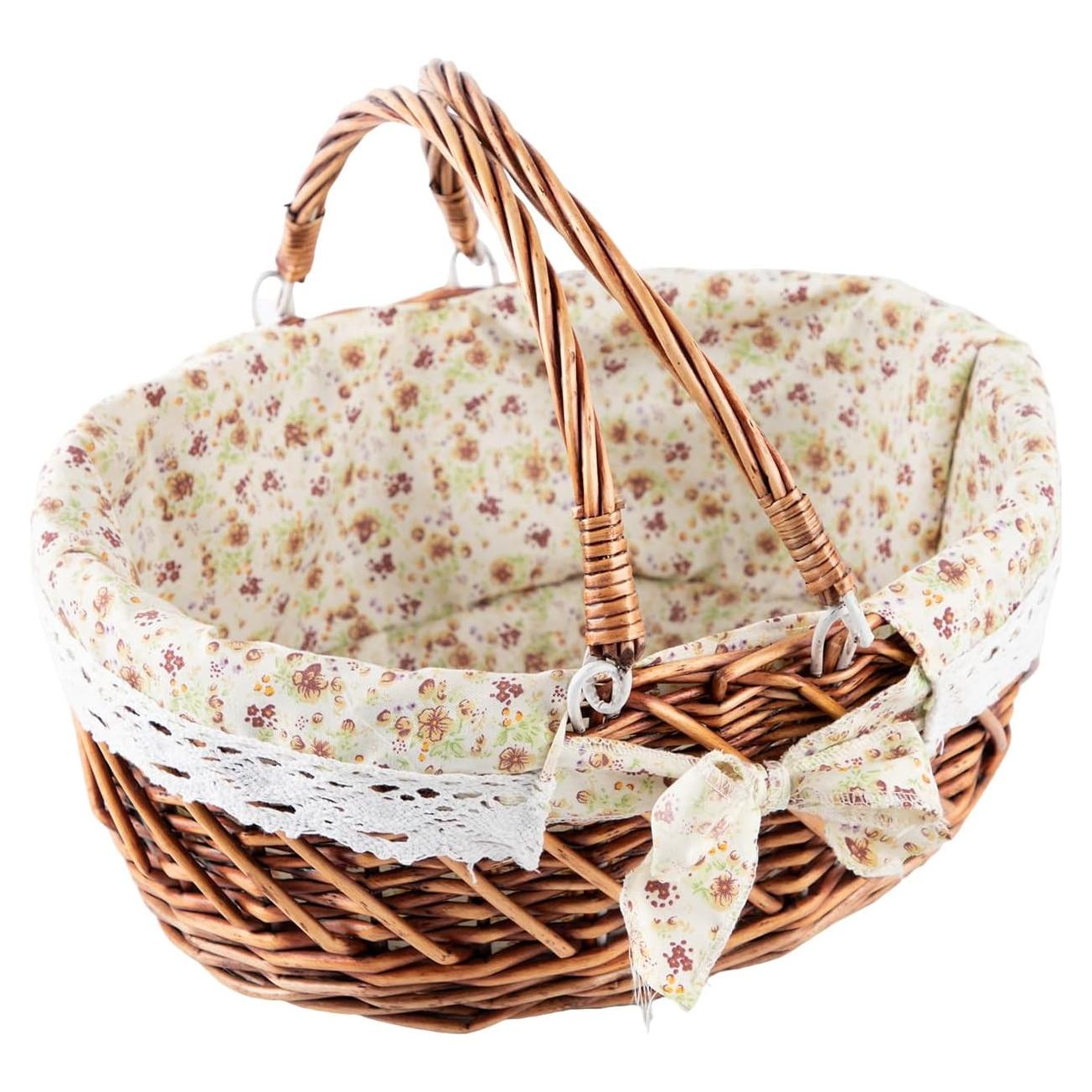 Cesta de Picnic YRJJ de Mimbre Ovalada con Forro Floral